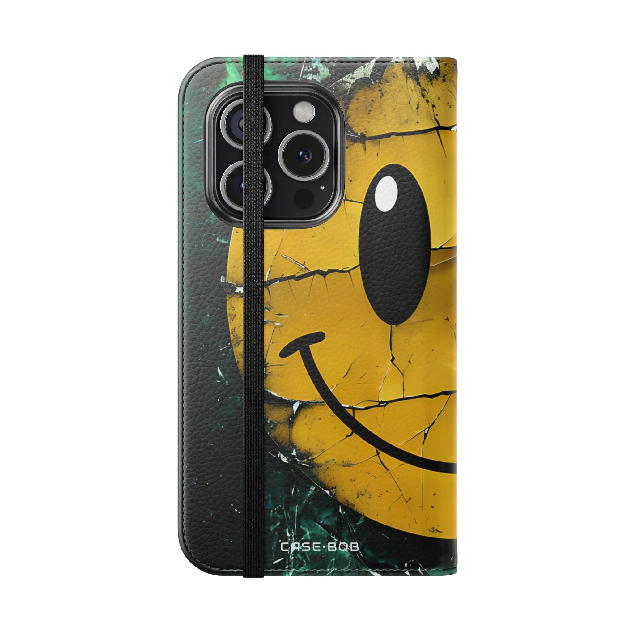 Haljennut hymiö - iPhone 15 Pro -lompakkokotelo