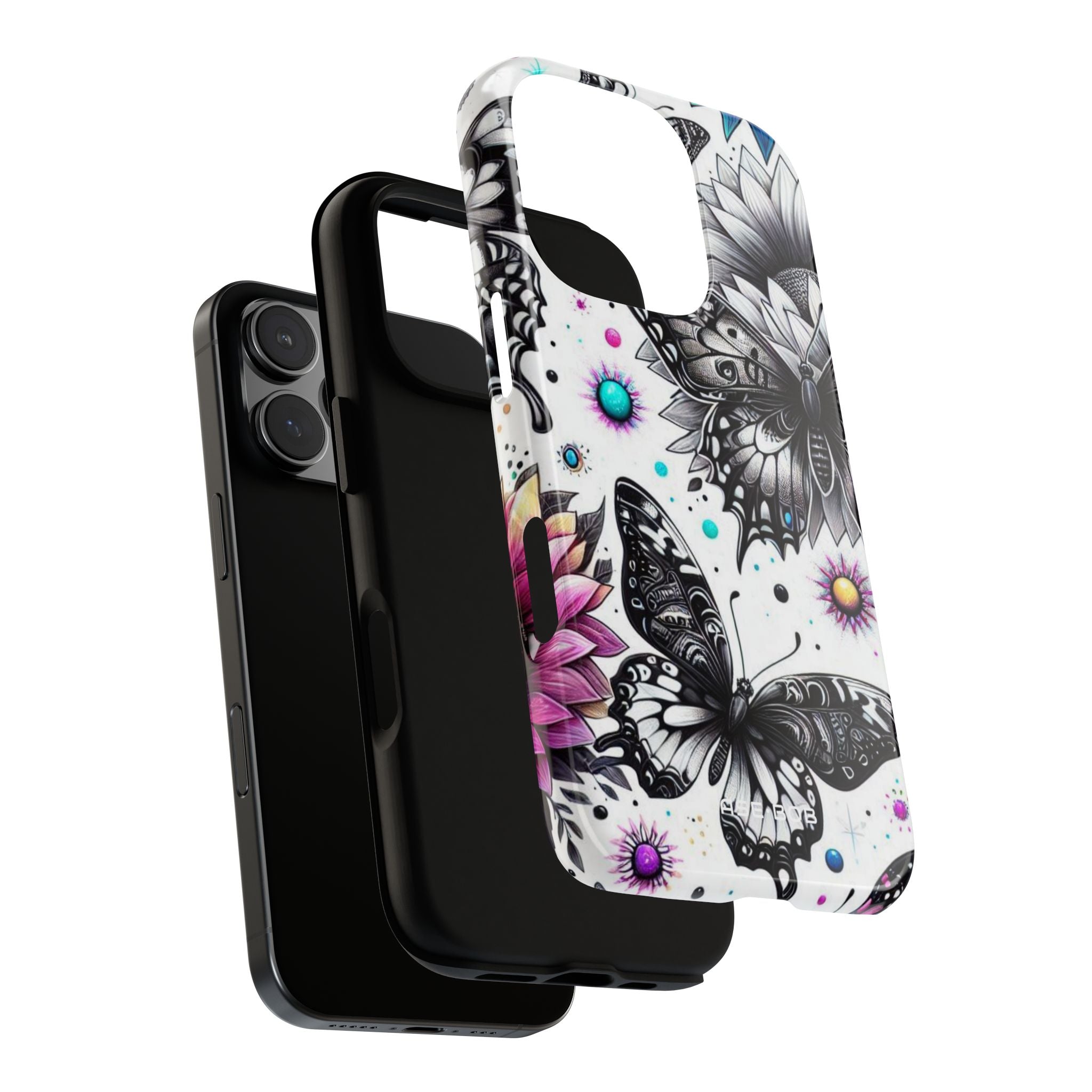 Monochrome Butterflies Sunlit iPhone 16 Pro Case - Tough