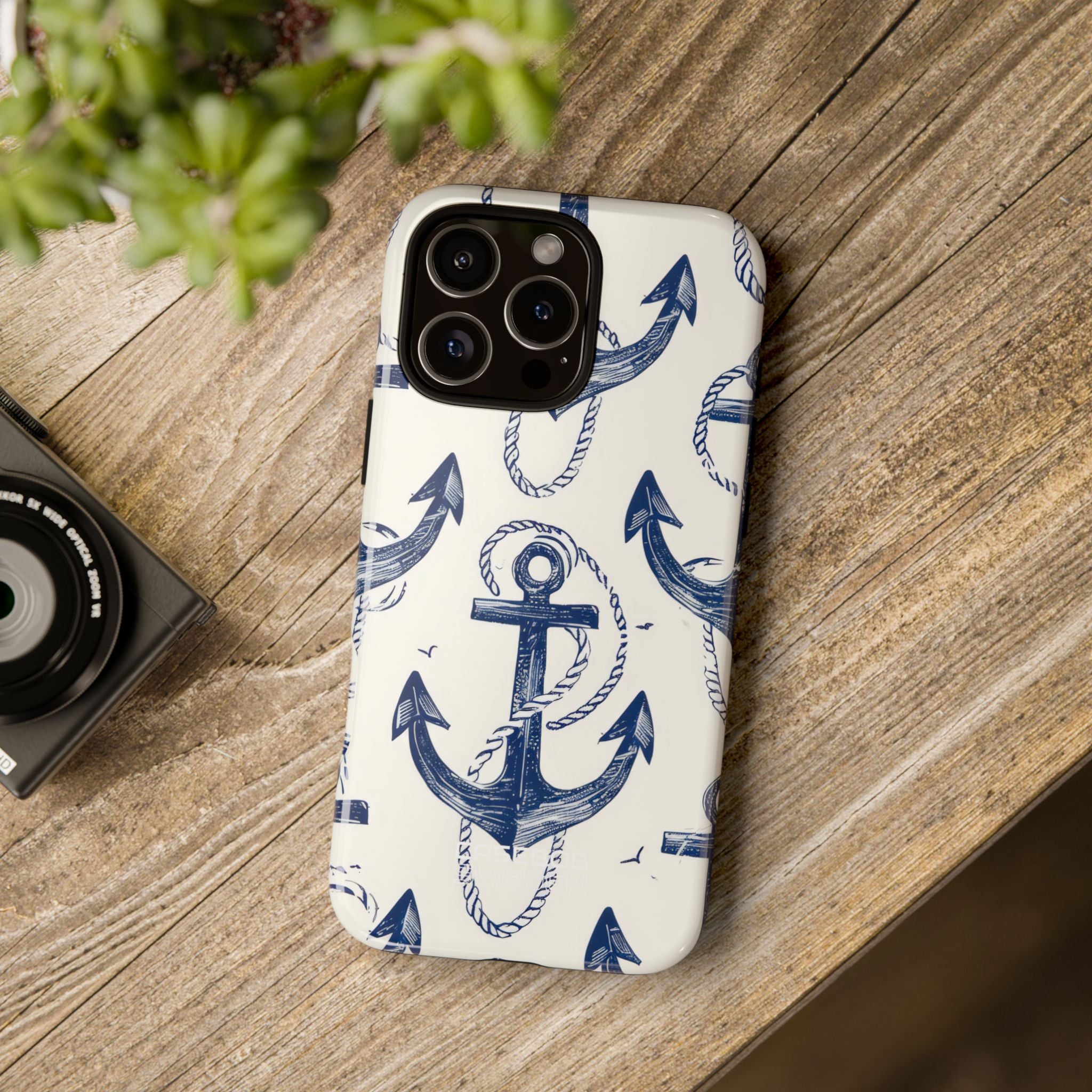 Navy Anchor Tapestry iPhone 16 - Tough