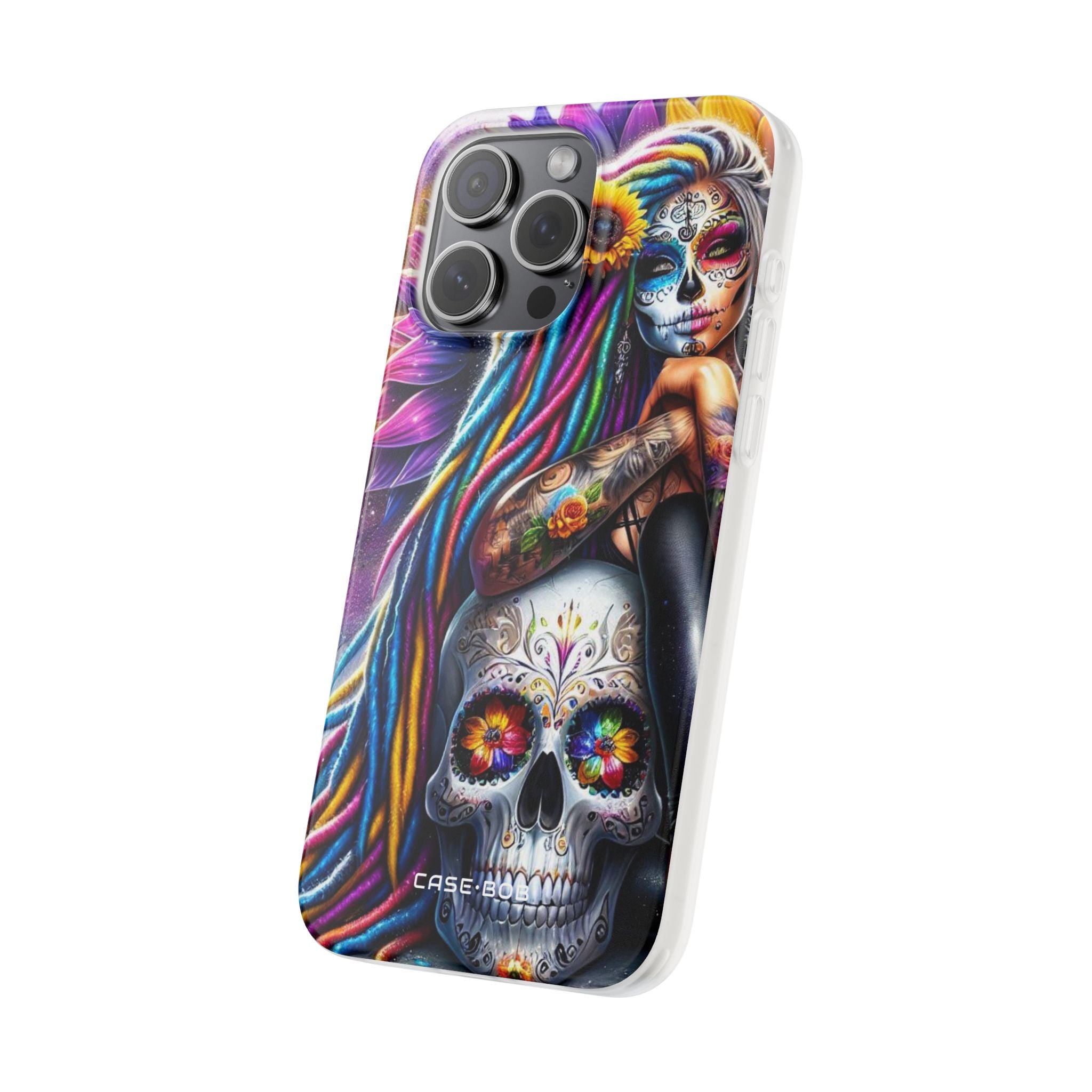Sunflower Skull Glow iPhone 15 Pro Max Case - Soft
