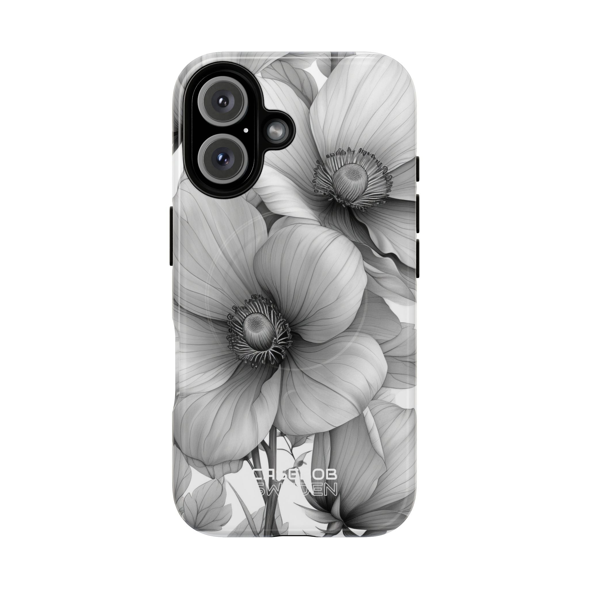 Grayscale Floral Harmony iPhone 16 - Tough+
