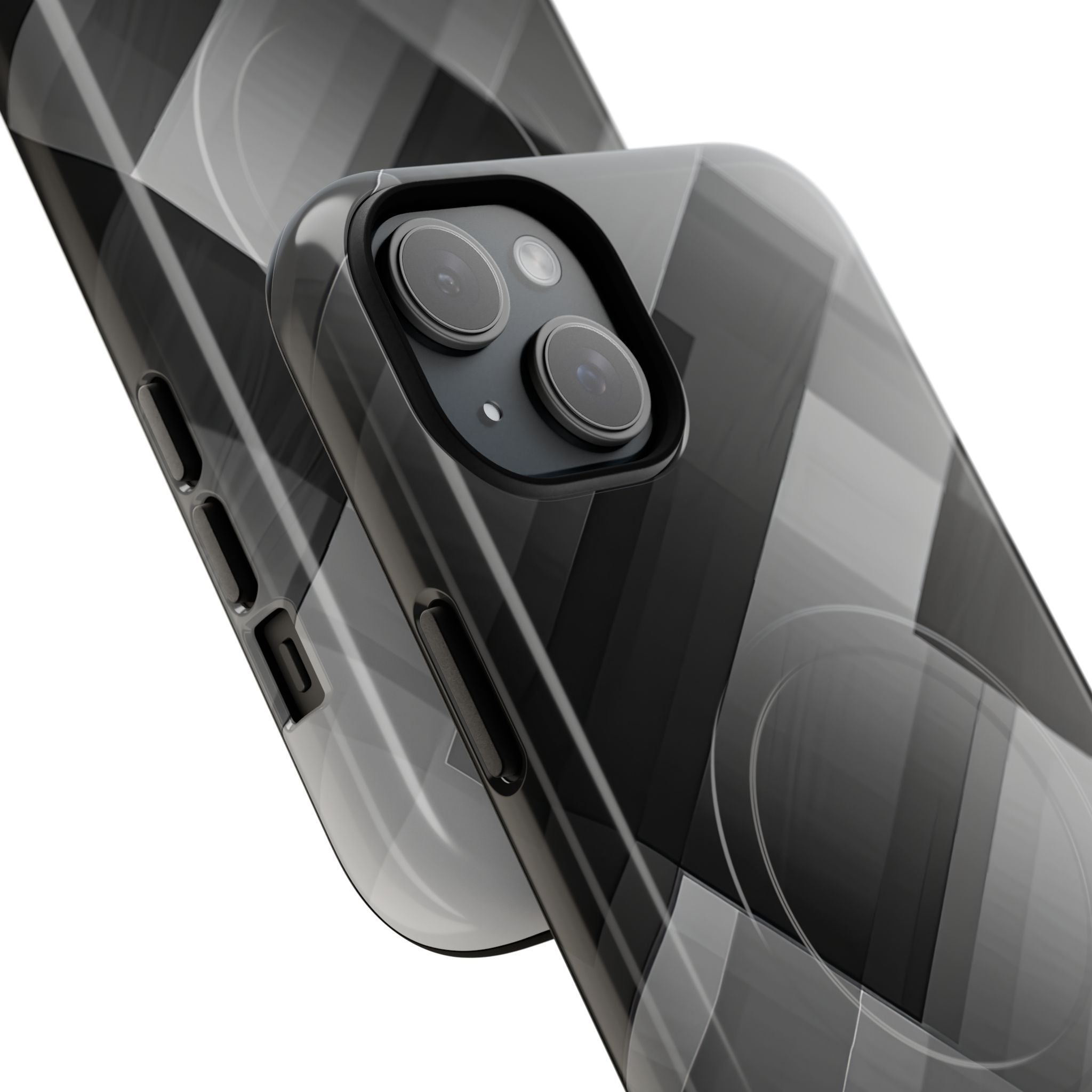 Gråskaliga geometriska lager iPhone 15 - Tough+
