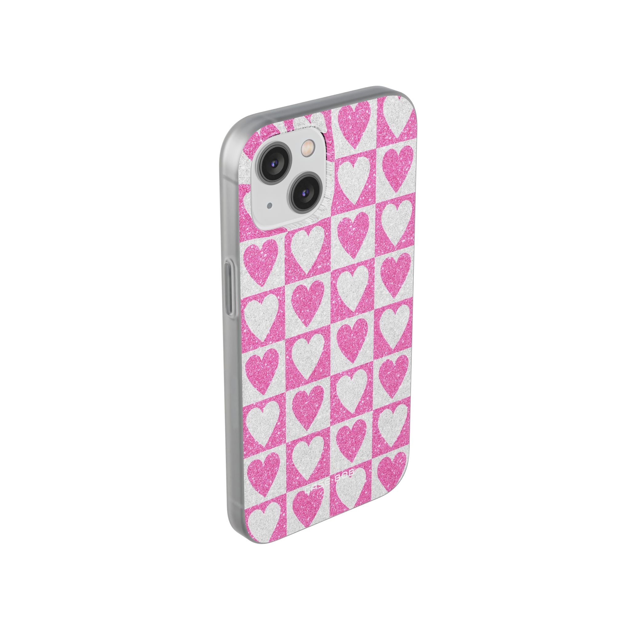 Glitter Heart Grid iPhone 14 Case - Soft