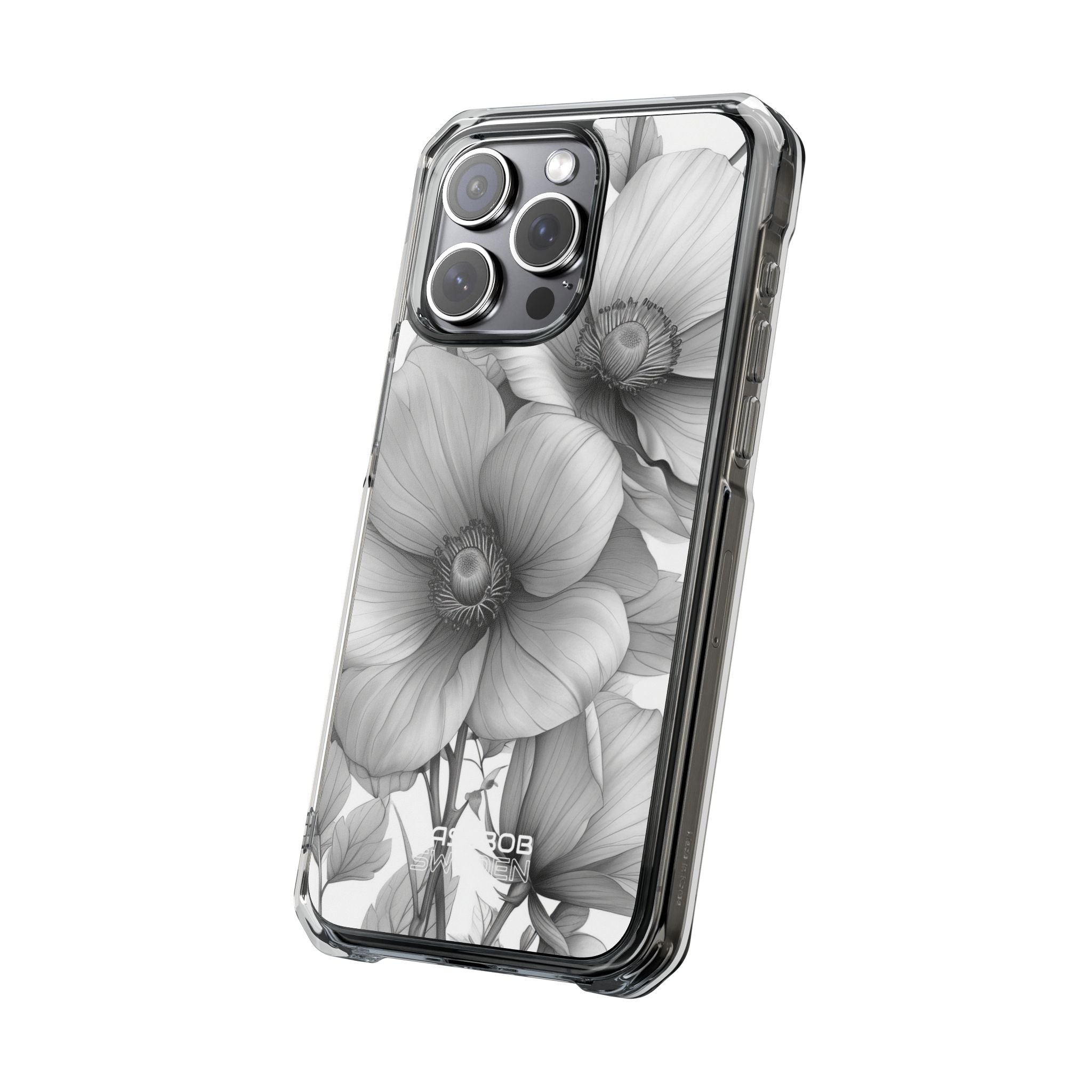 Grayscale Floral Harmony iPhone 15 - Impact Clear+
