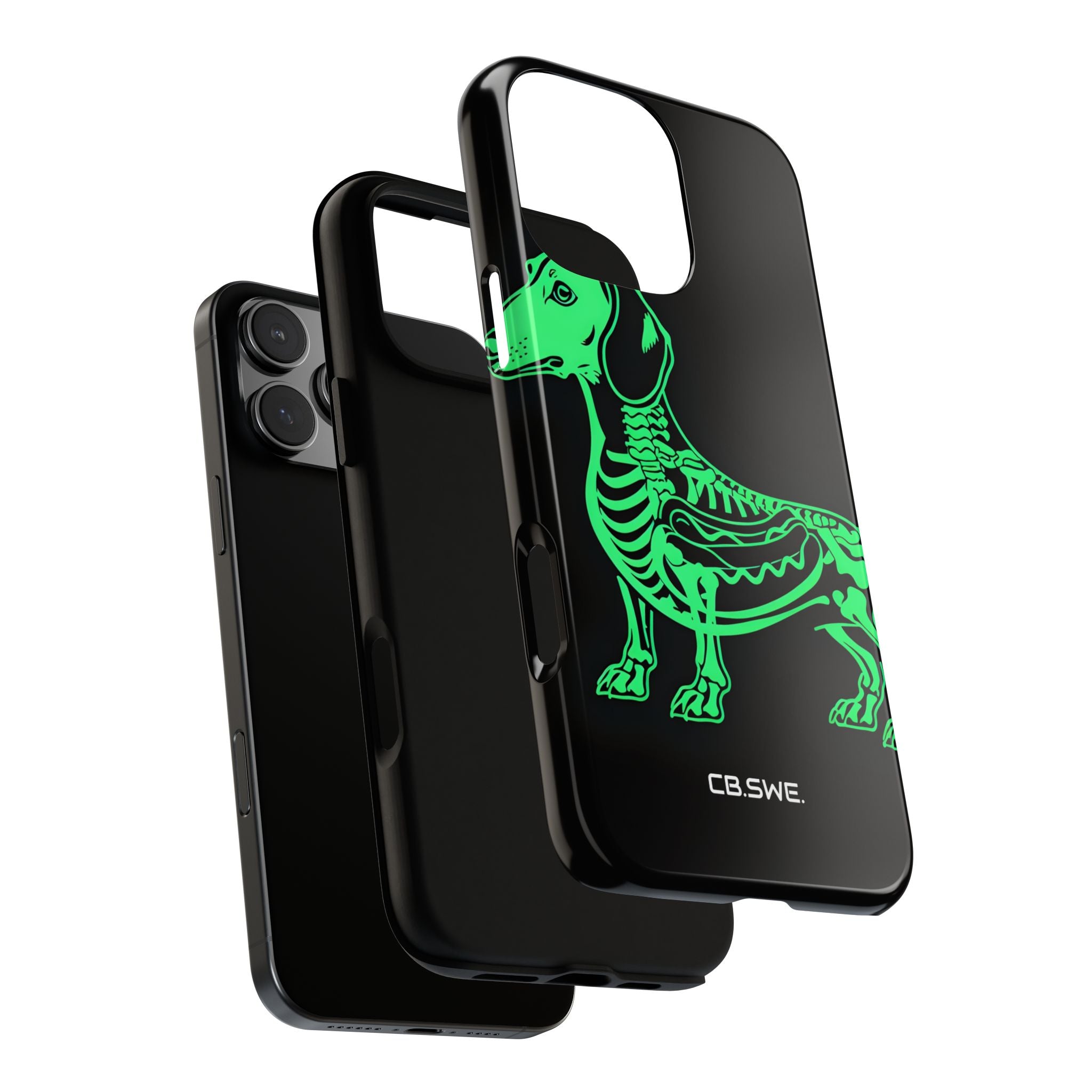 Neongrüne Dackel-Röntgen-Illustration Hotdog-Telefonhülle iPhone 16 - Robust