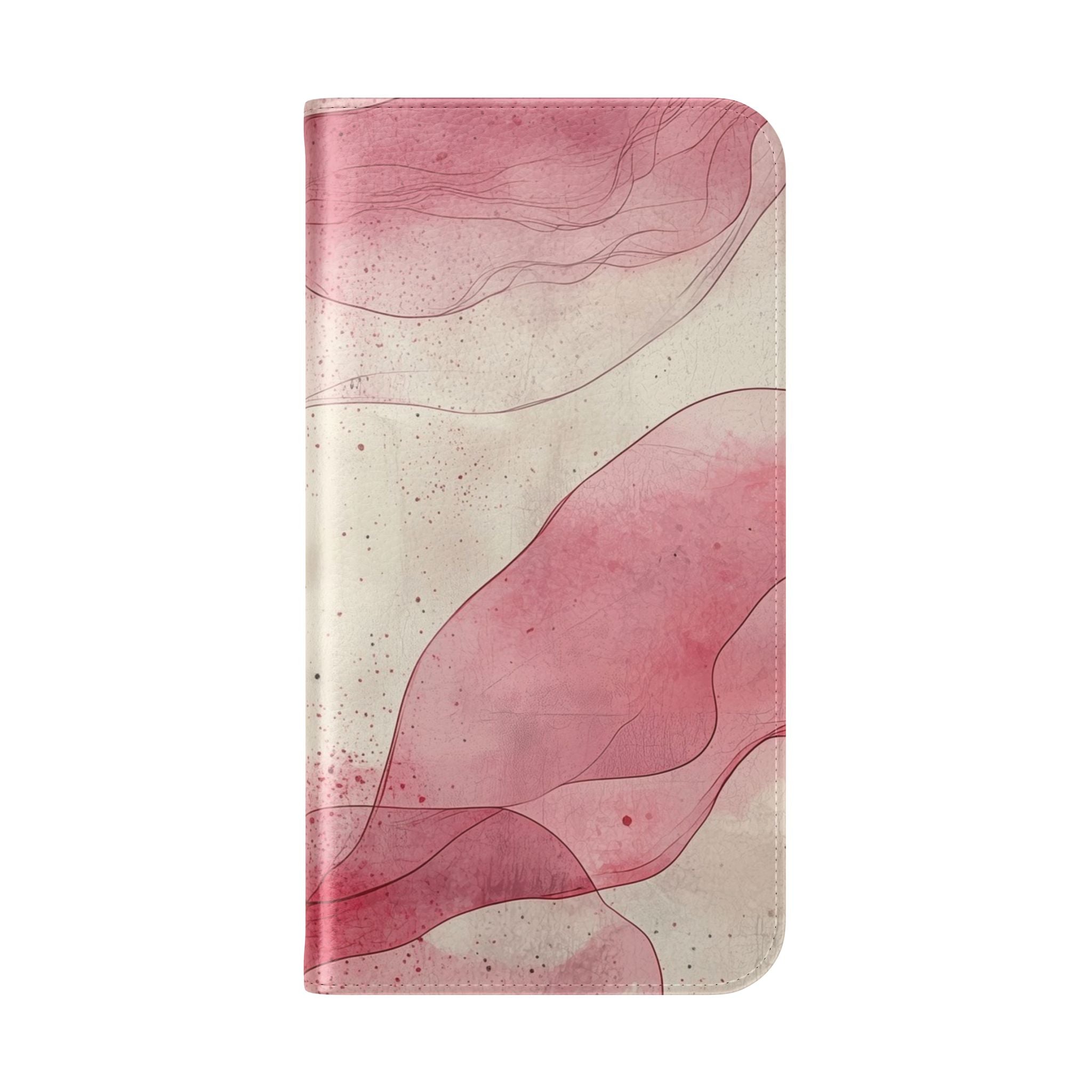 Crimson Ribbon Waves - iPhone 15 Plus Case - Wallet