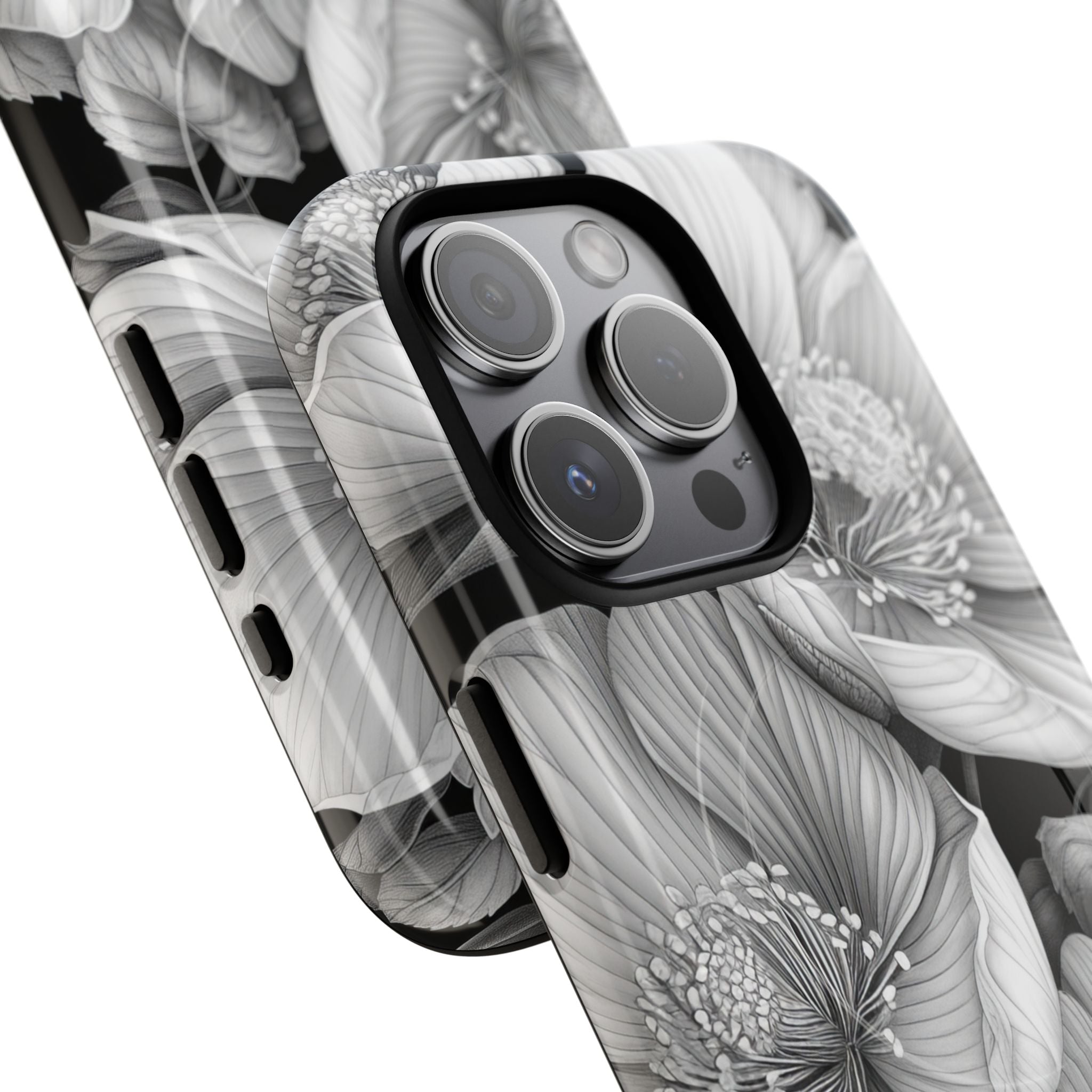 Monochrome Petal Dance iPhone 15 – Robust+