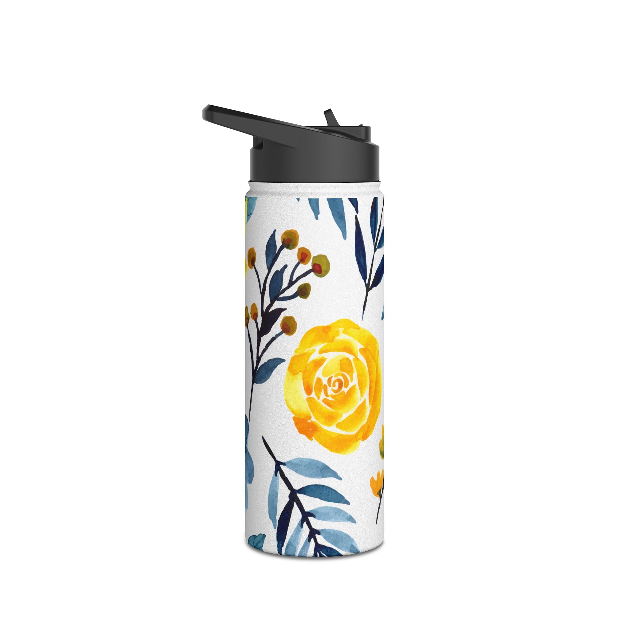 Yellow Blue Blossoms - Stainless Steel Water Bottle