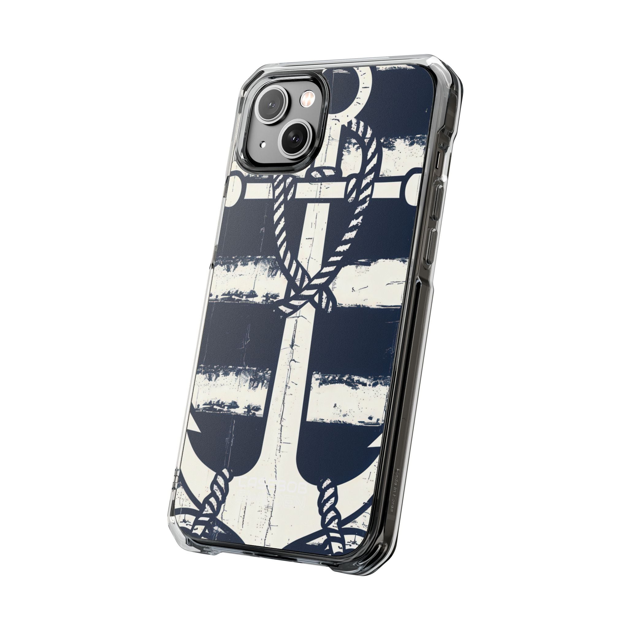 Navy Anchor Stripes iPhone 14 - Impact Clear+