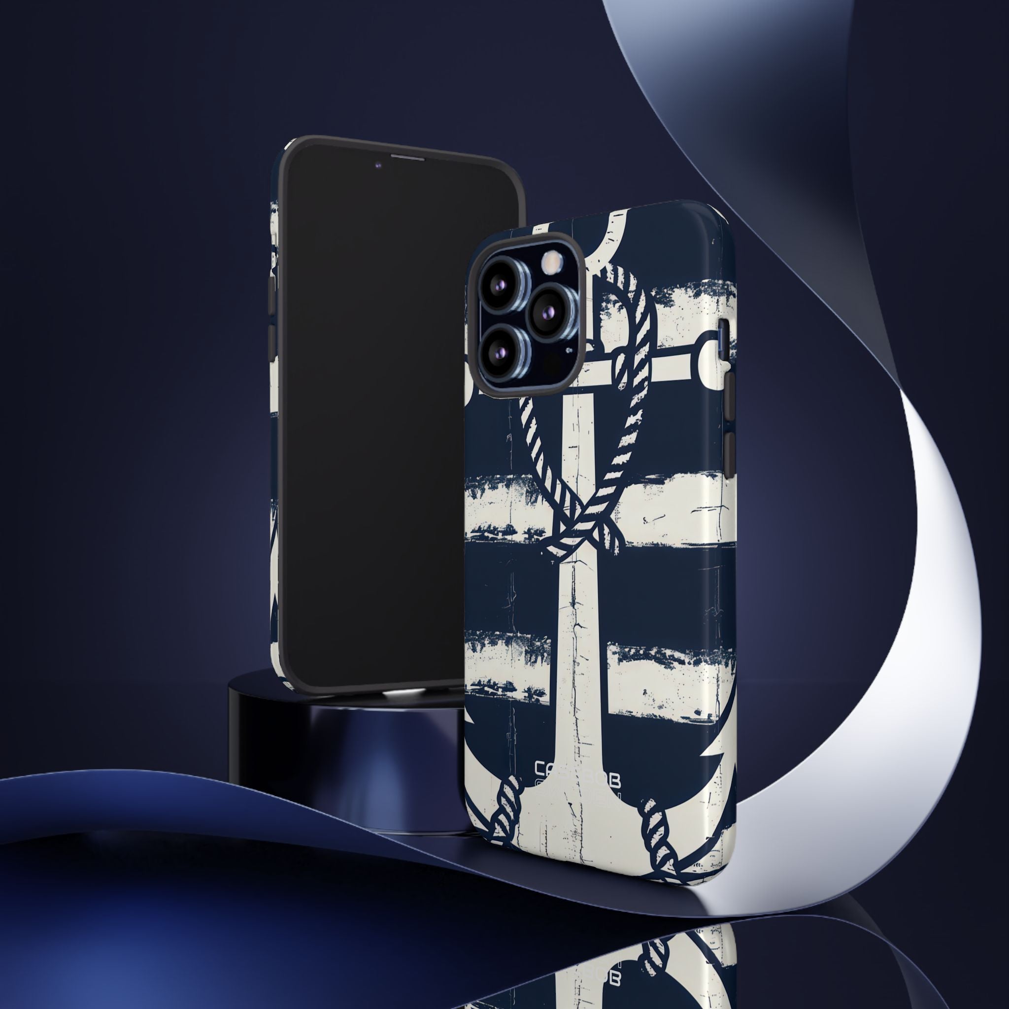 Navy Anchor Stripes iPhone 13 - Tough
