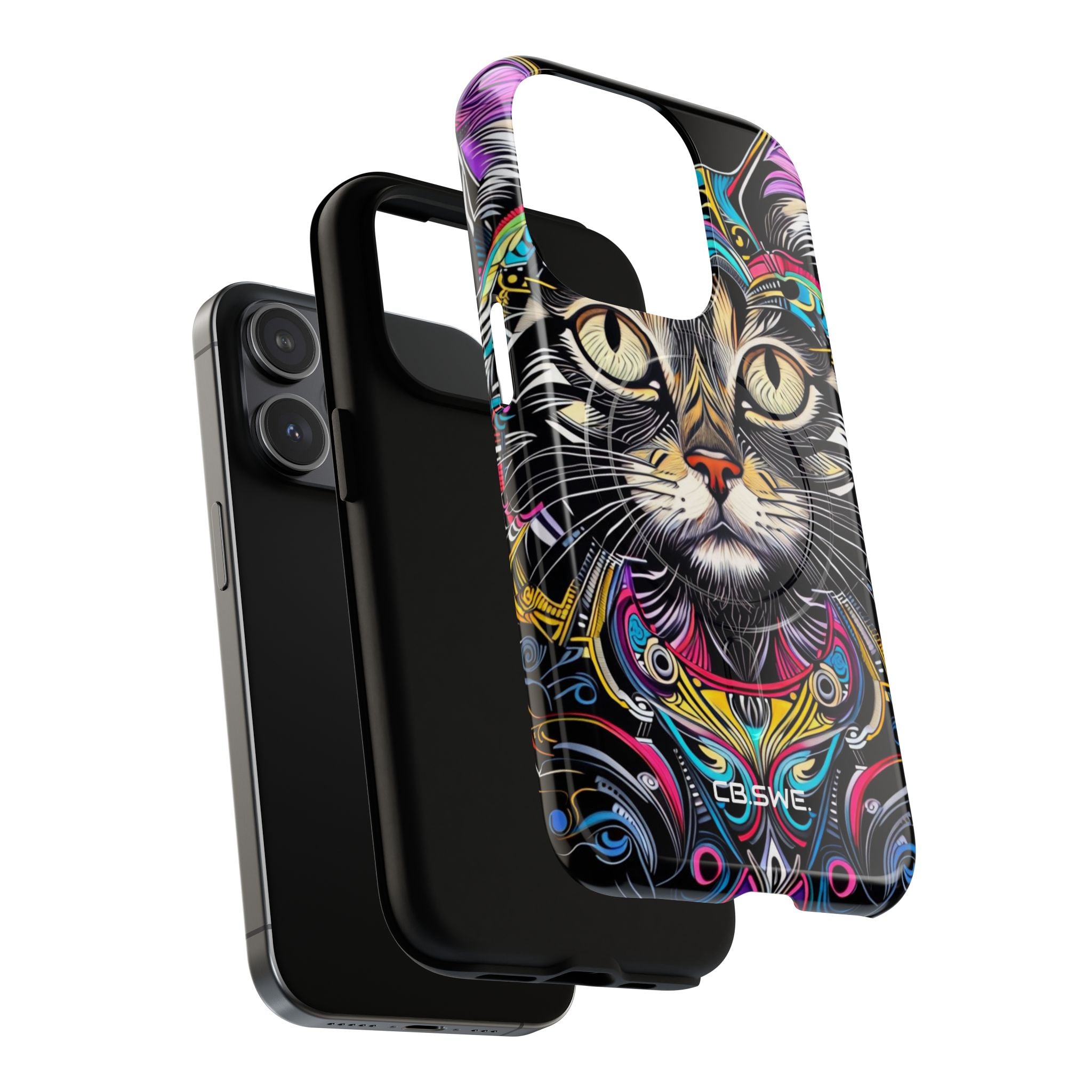 Stunning Multi-Color Scratchboard Art Intricate Tabby Cat iPhone 15 - Tough+