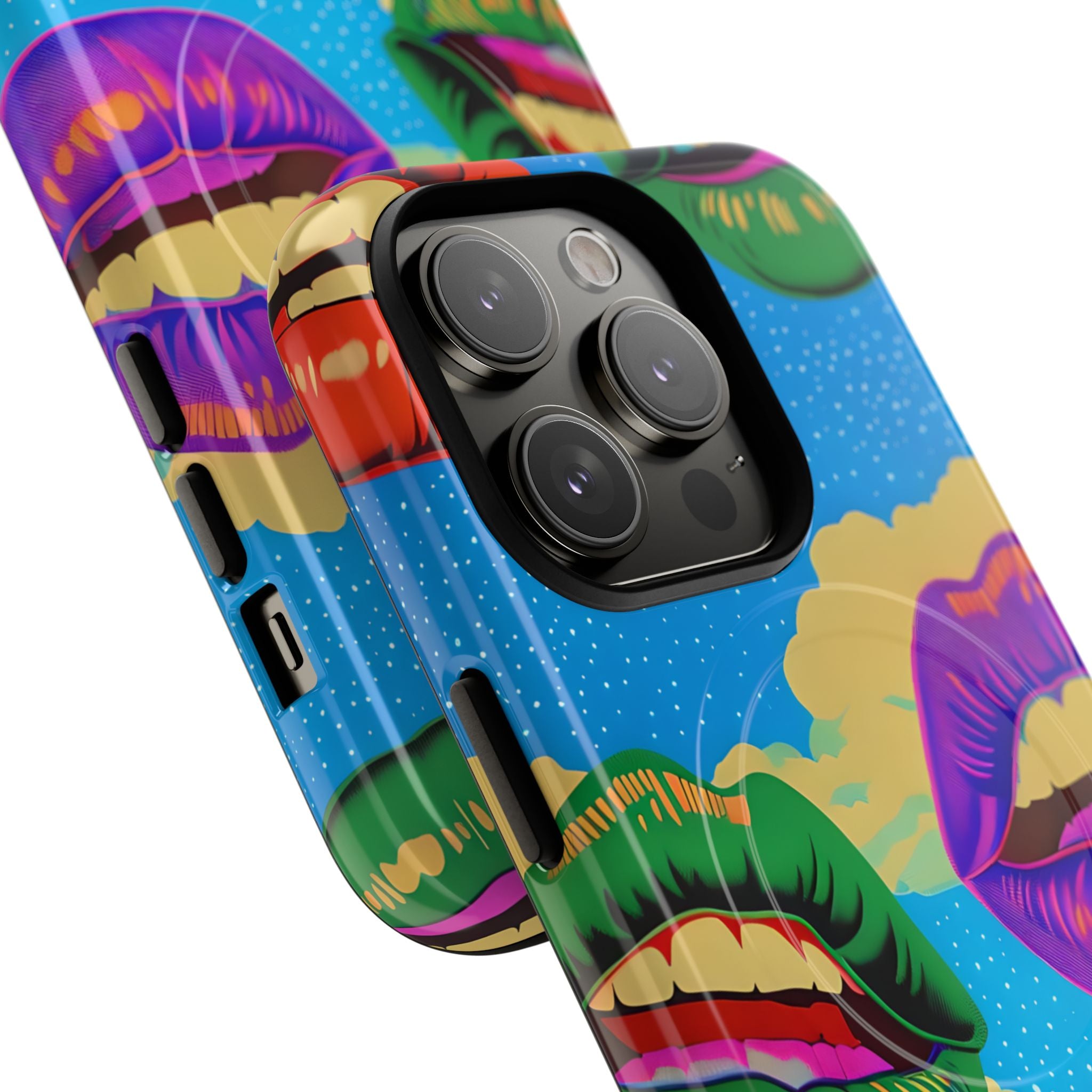 Colorful Surreal Lips Floating Bright Blue Sky iPhone 14 - Tough+