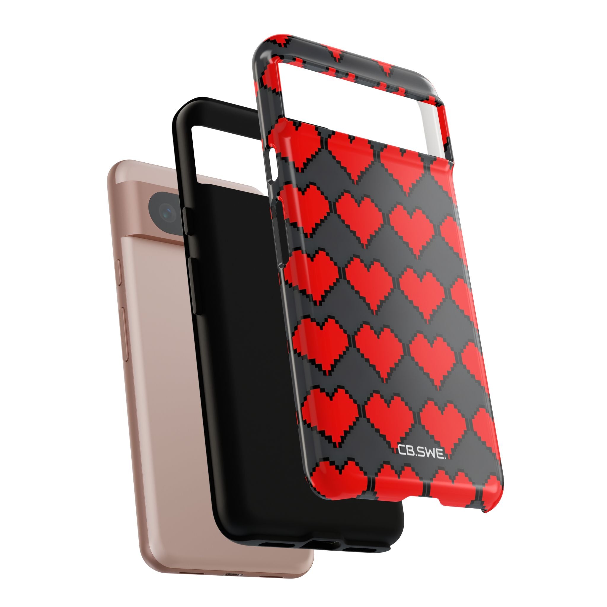 Red Heart Dark Gray Diamonds Seamless Google Pixel 8 - Tough
