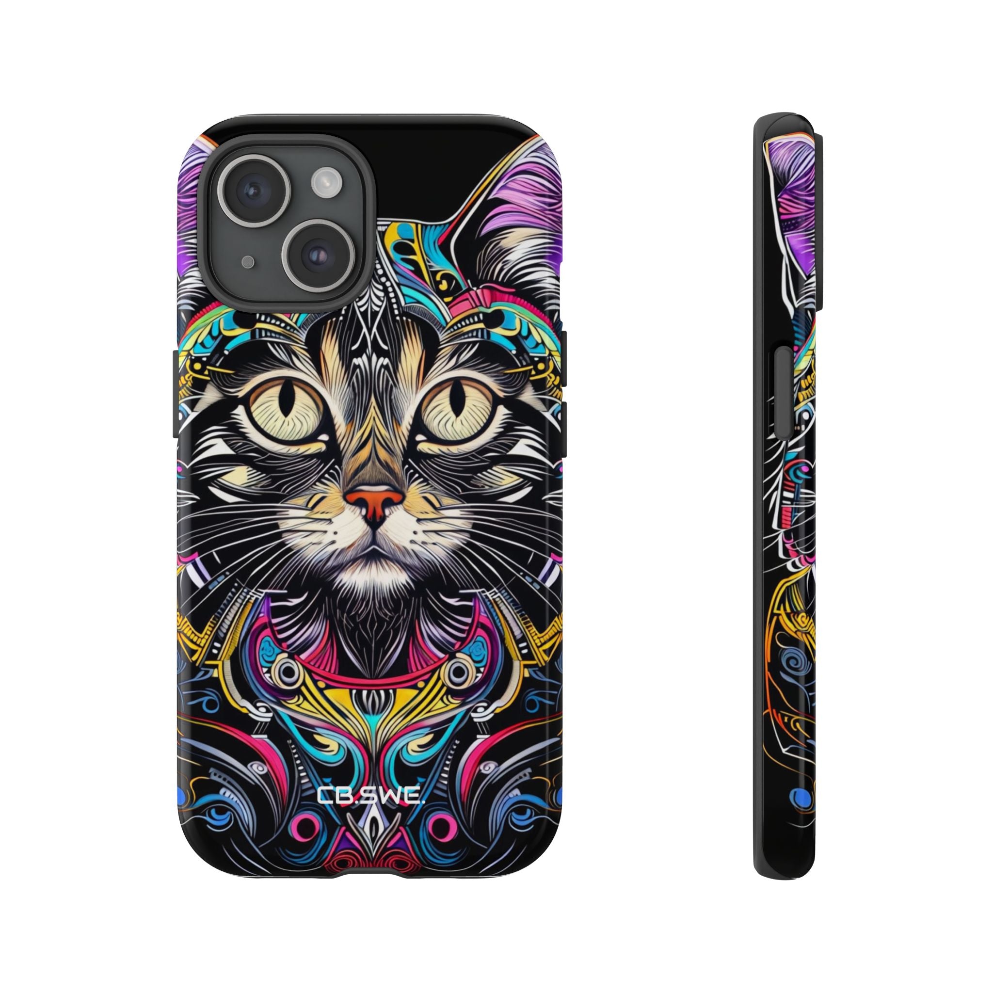 Stunning Multi-Color Scratchboard Art Intricate Tabby Cat iPhone 15 - Tough
