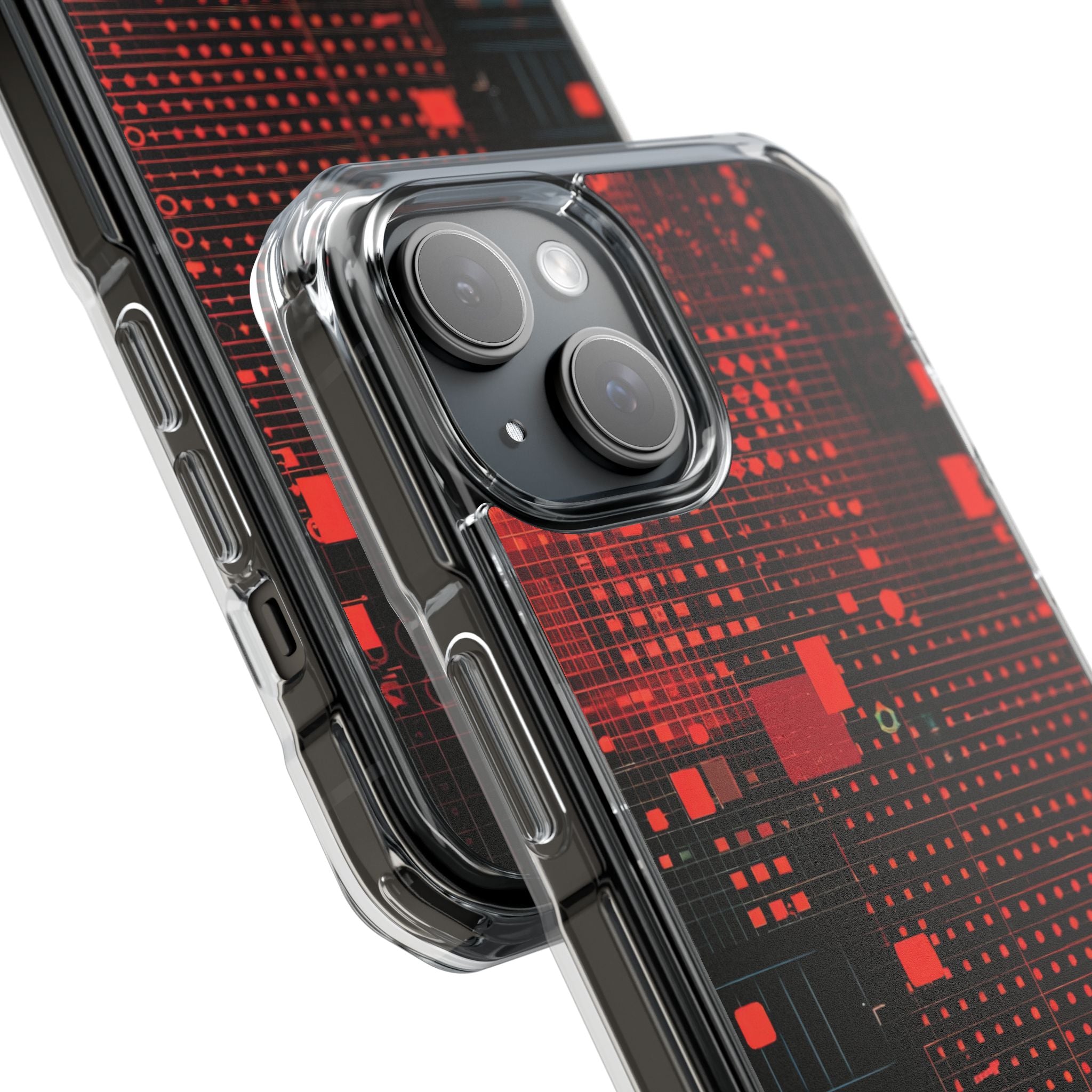Crimson Circuit Grid iPhone 15 - Impact Clear+