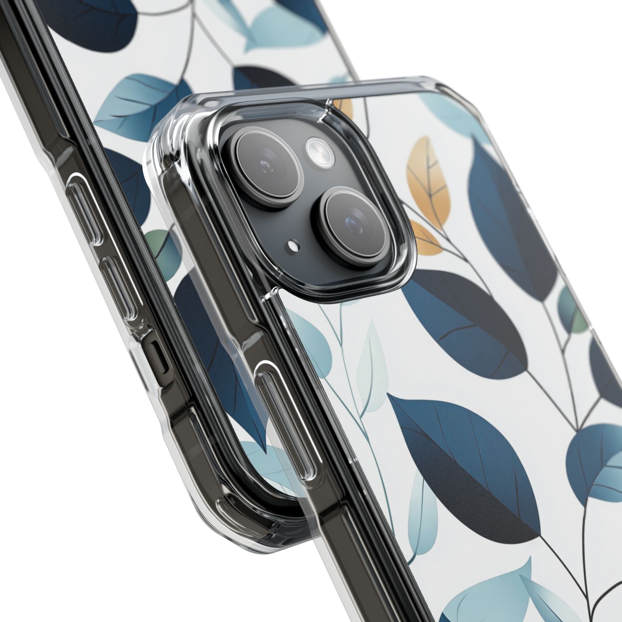 Navy Veined Leaves iPhone 15 Case - Impact