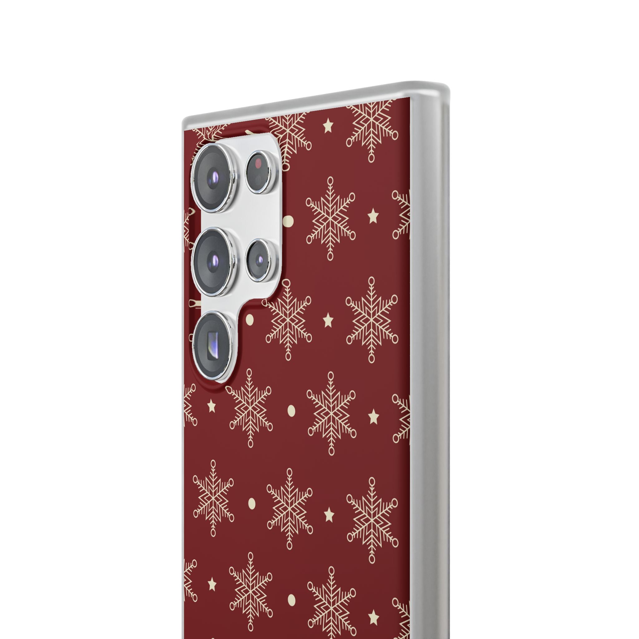 Cream Snowflake Crimson Samsung S23 Ultra Case - Soft