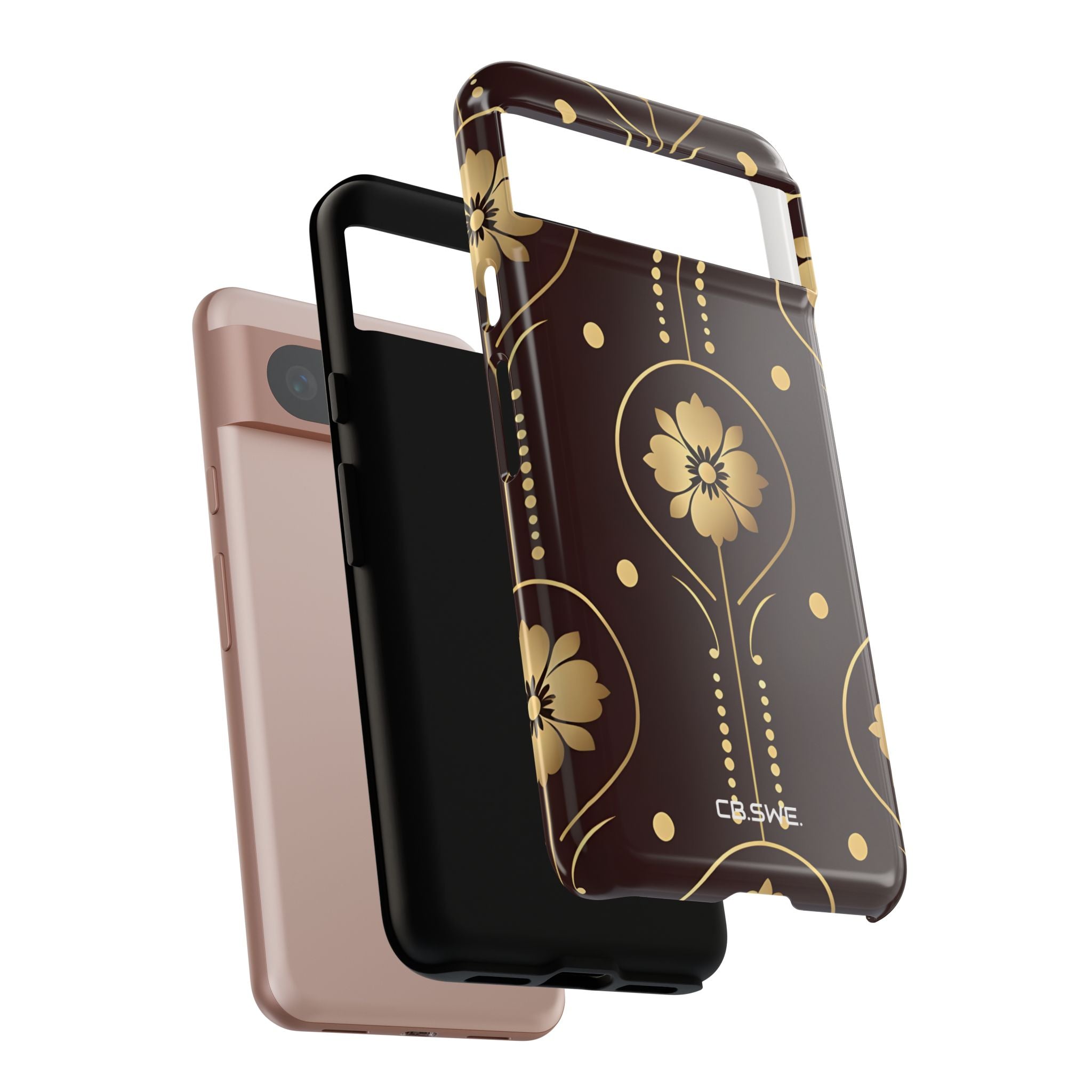 Elegant Gold Floral Symmetrical on Dark Brown Google Pixel 8 - Tough