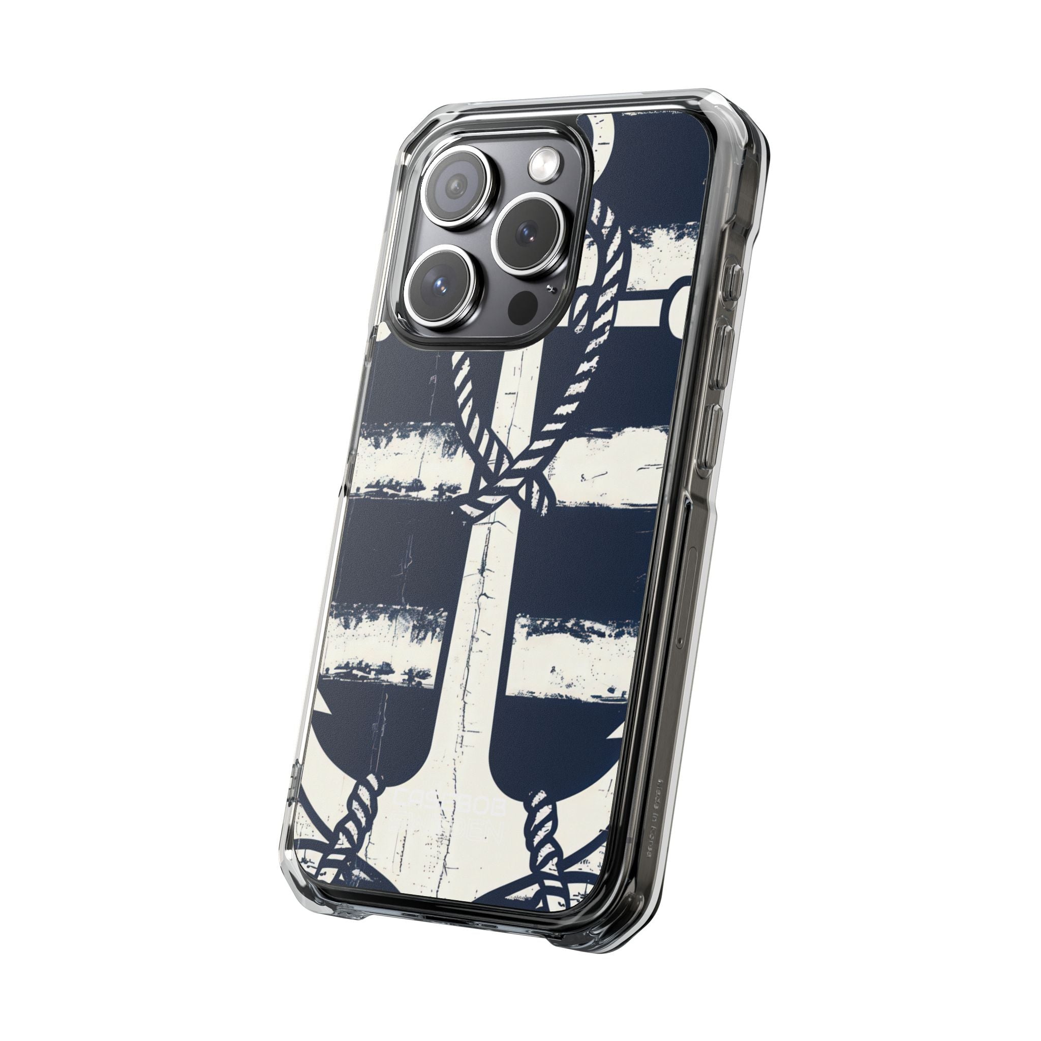 Navy Anchor Stripes iPhone 15 - Impact Clear+