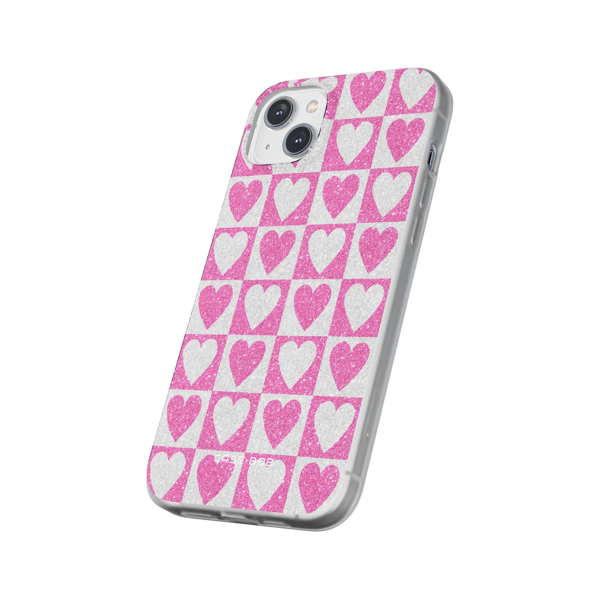 Glitter Heart Grid iPhone 14 Plus Case - Soft