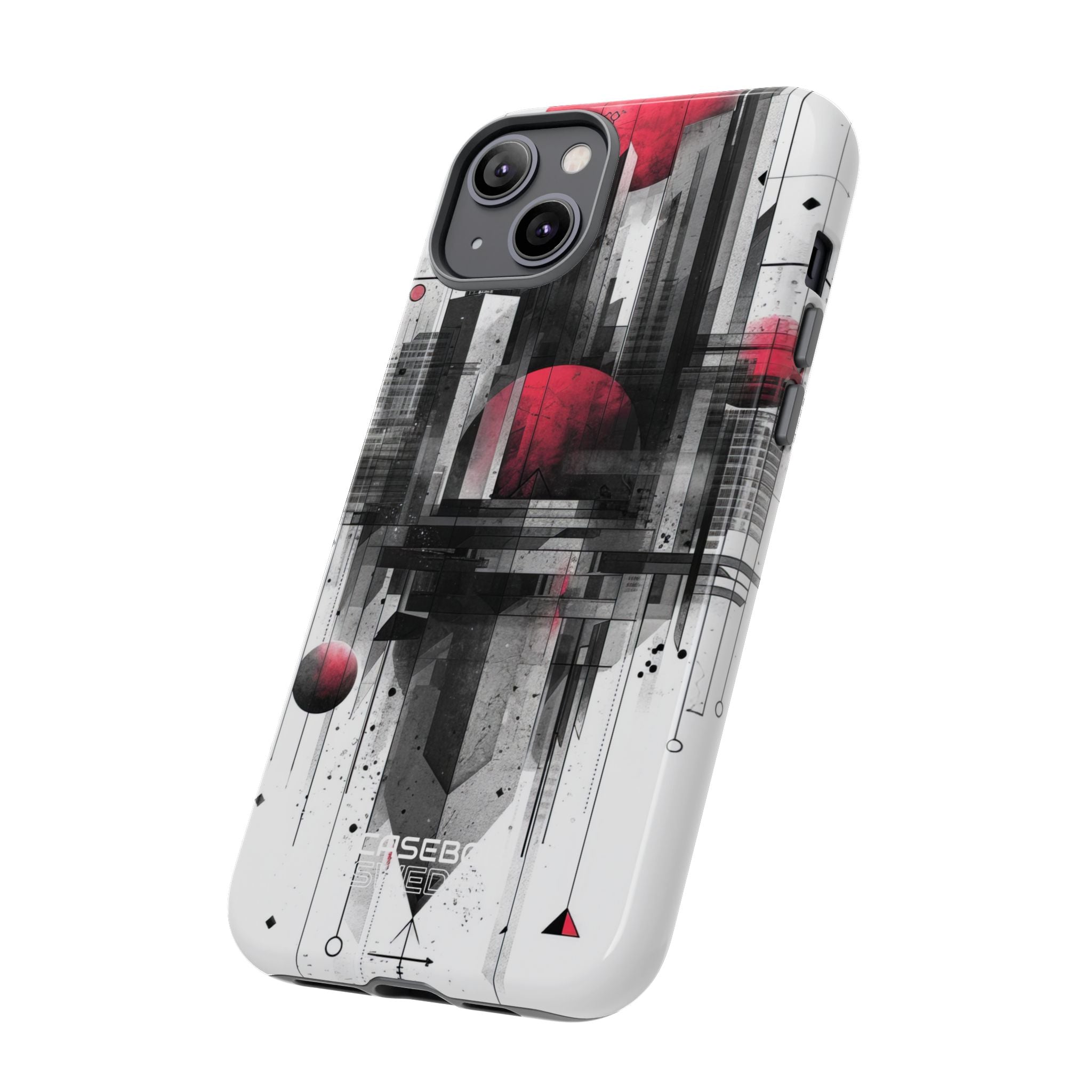 Crimson Gridlines Cityscape iPhone 14 - Tough