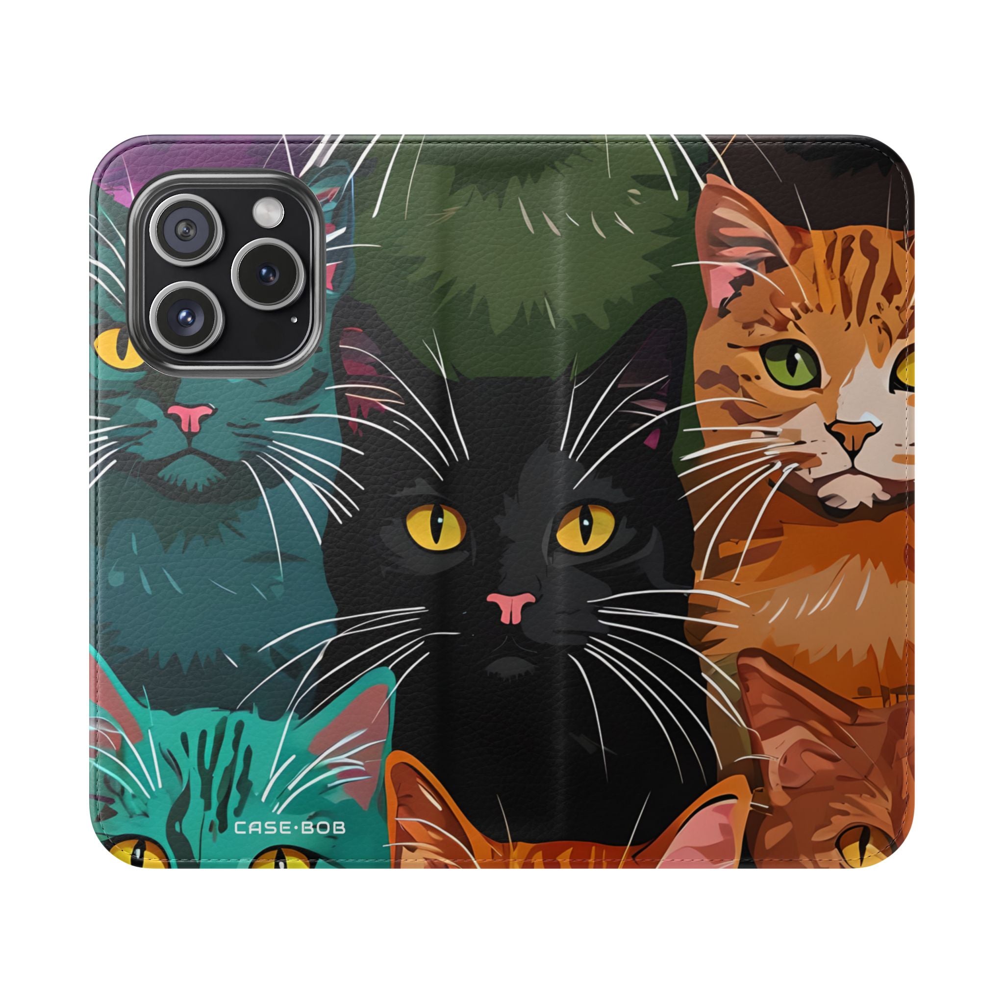 Cat Grid Neon - iPhone 15 Pro Case - Wallet