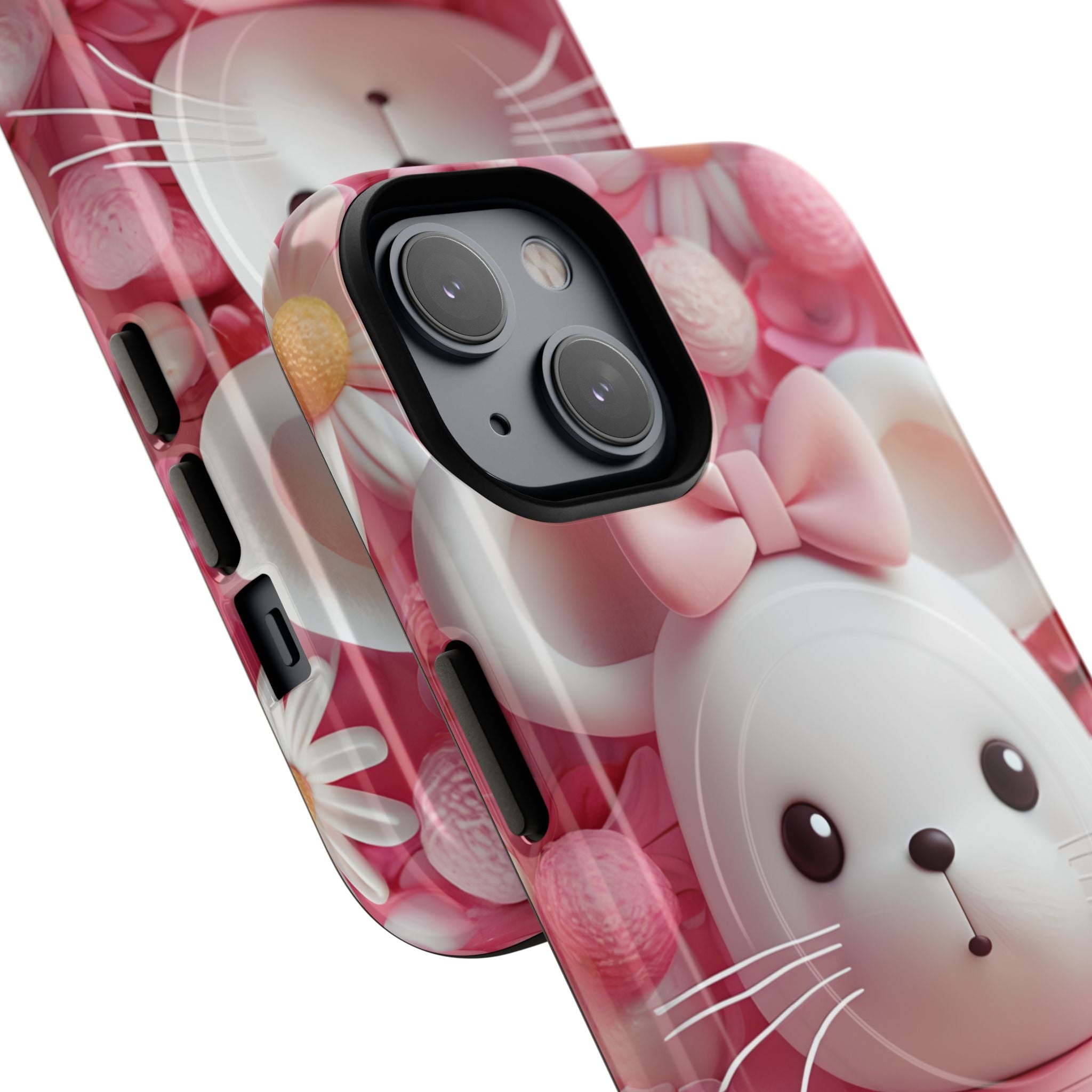 Adorable 3D Rendered White Mouse Plush Toy Floral iPhone 14 - Tough+