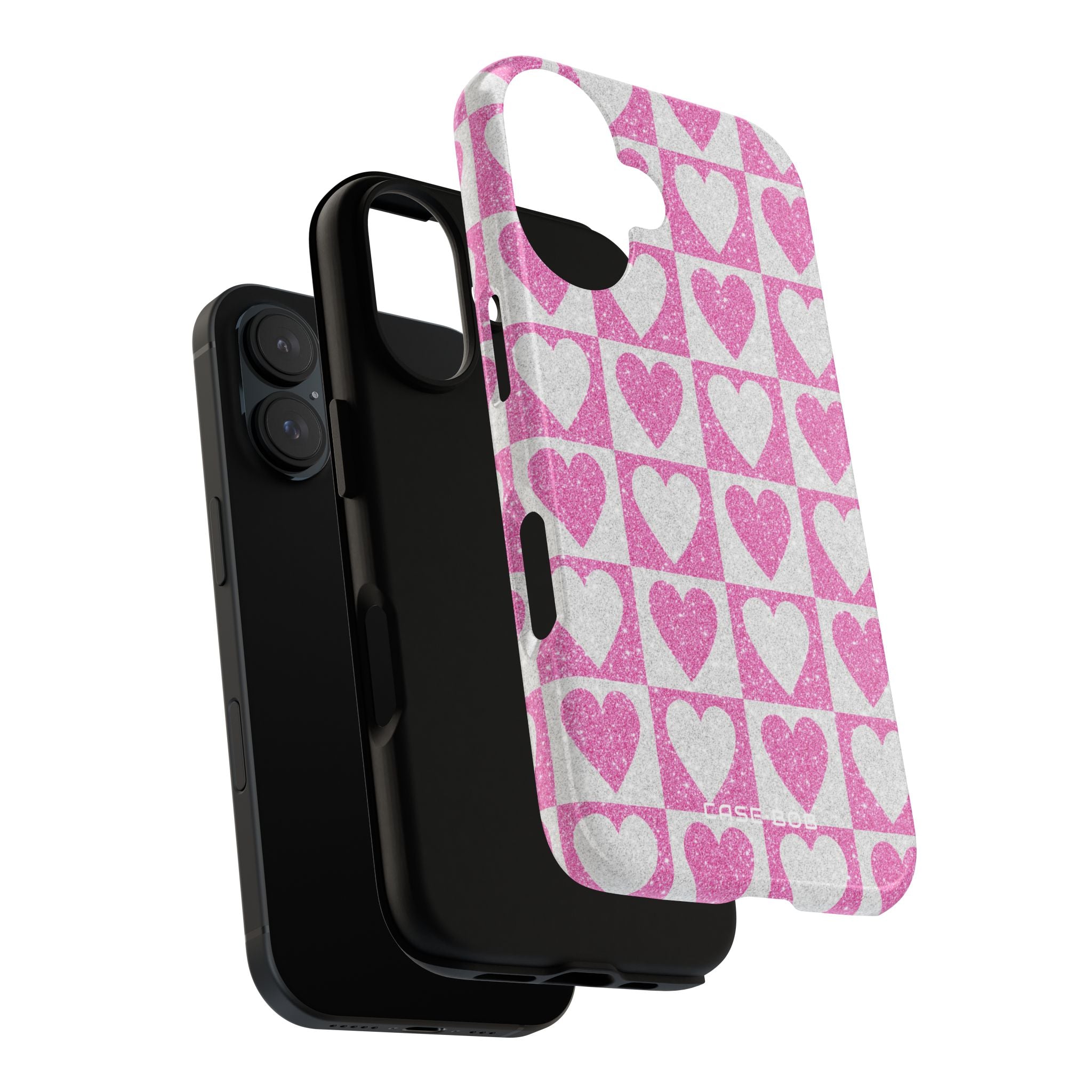 Glitter Heart Grid iPhone 16 Case - Tough