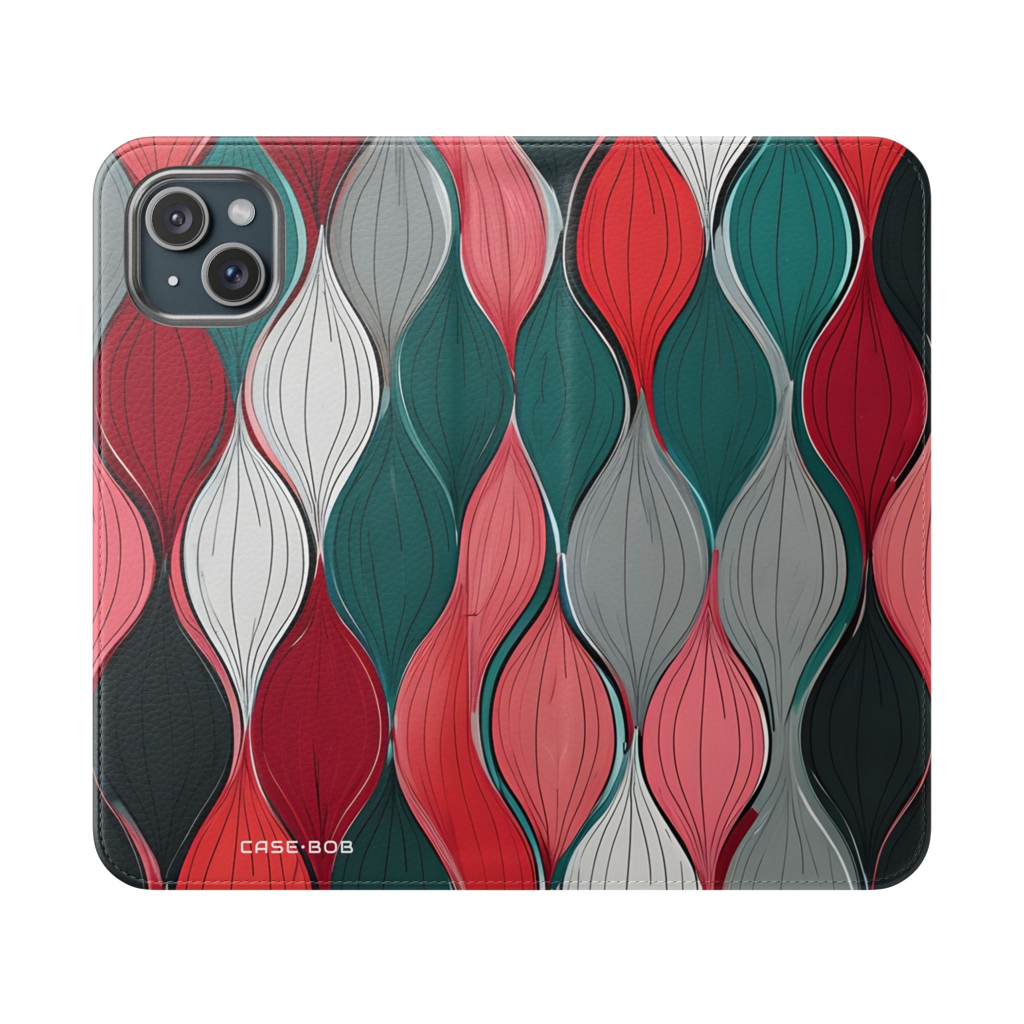 Lehden spiraali pinkki - iPhone 15 Plus -case -lompakko