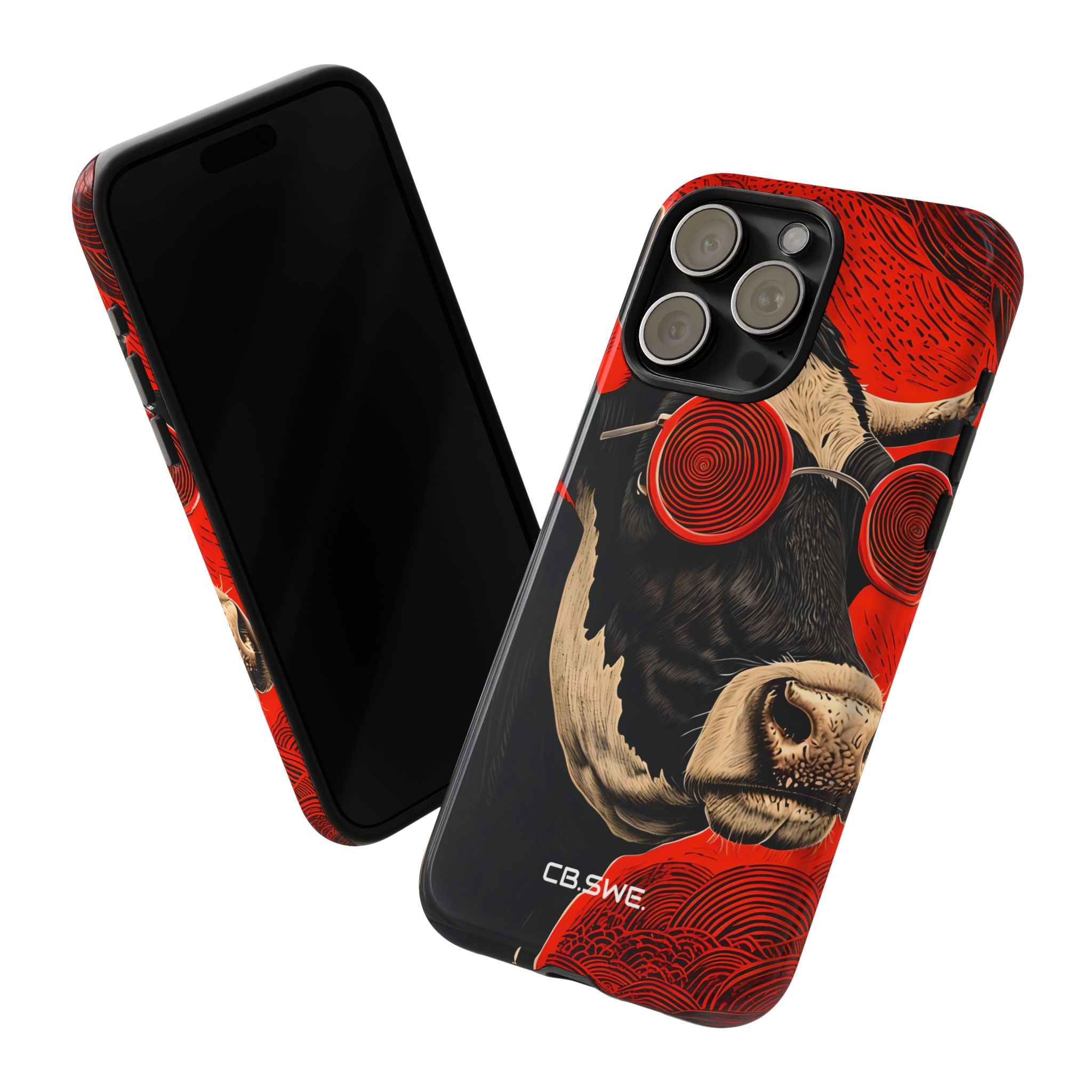 Surreal Black White Cow Red Spiral Sunglasses iPhone 15 - Tough