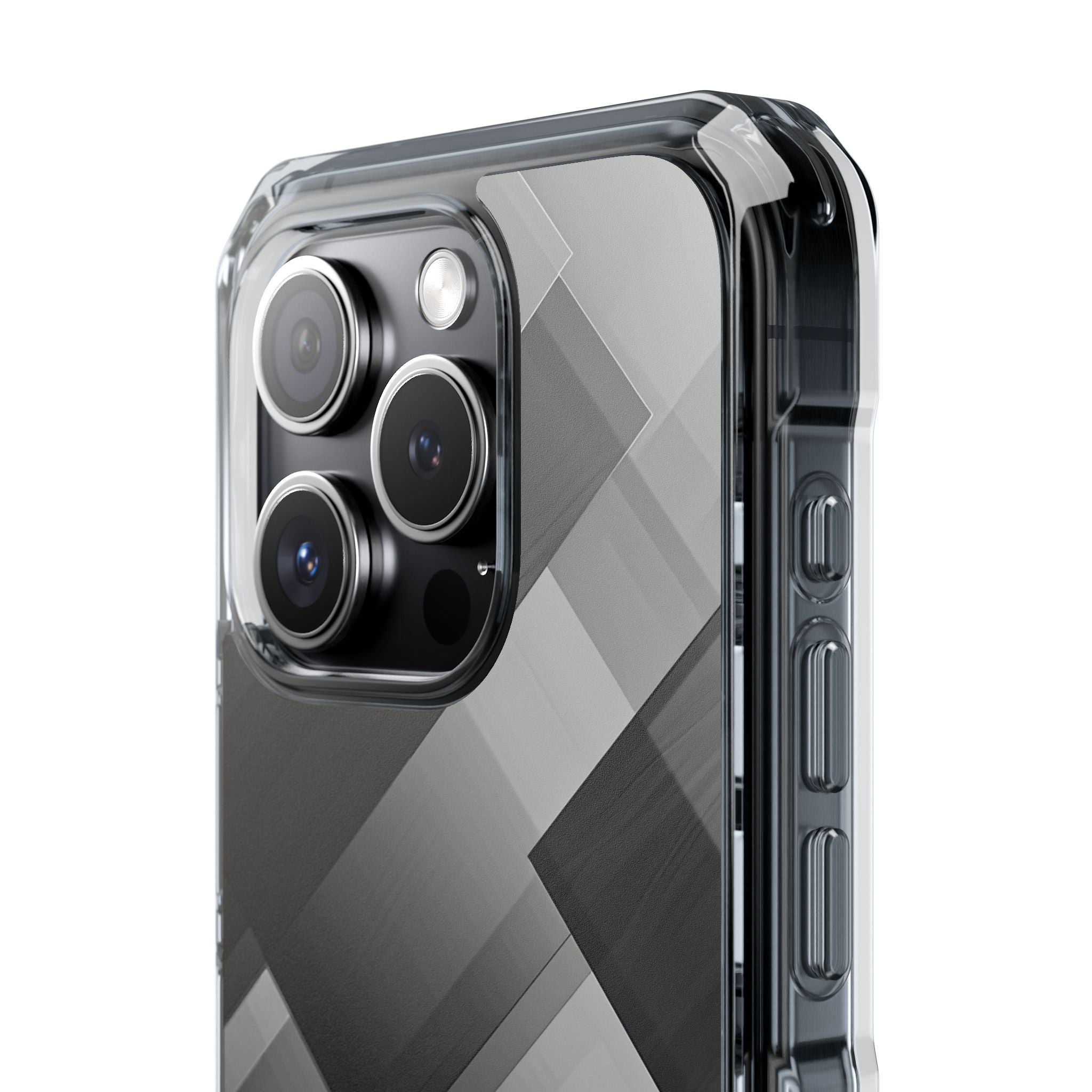 Grayscale Geometric Layers iPhone 15 - Impact Clear+