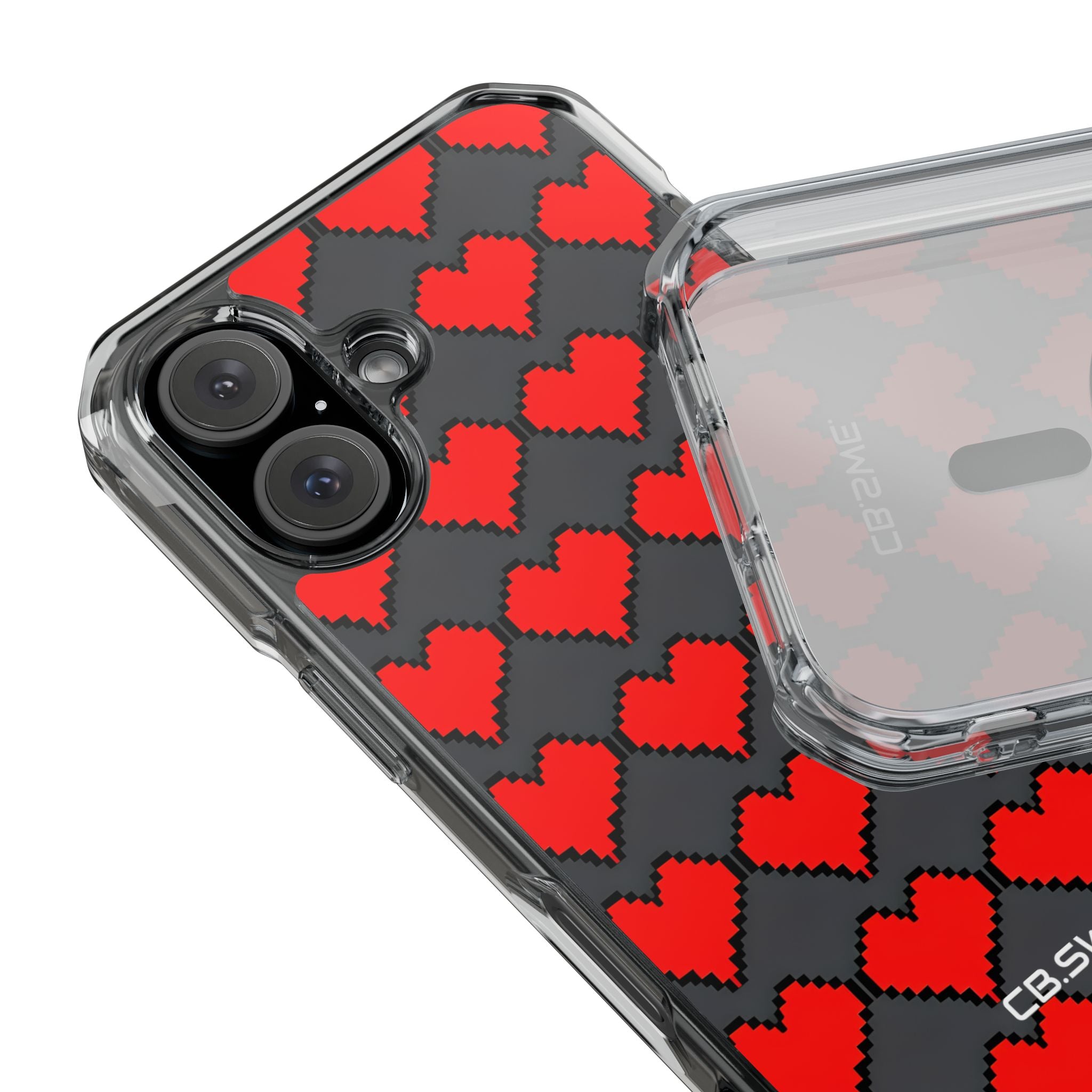 Red Heart Dark Gray Diamonds Seamless iPhone 16 - Impact Clear+