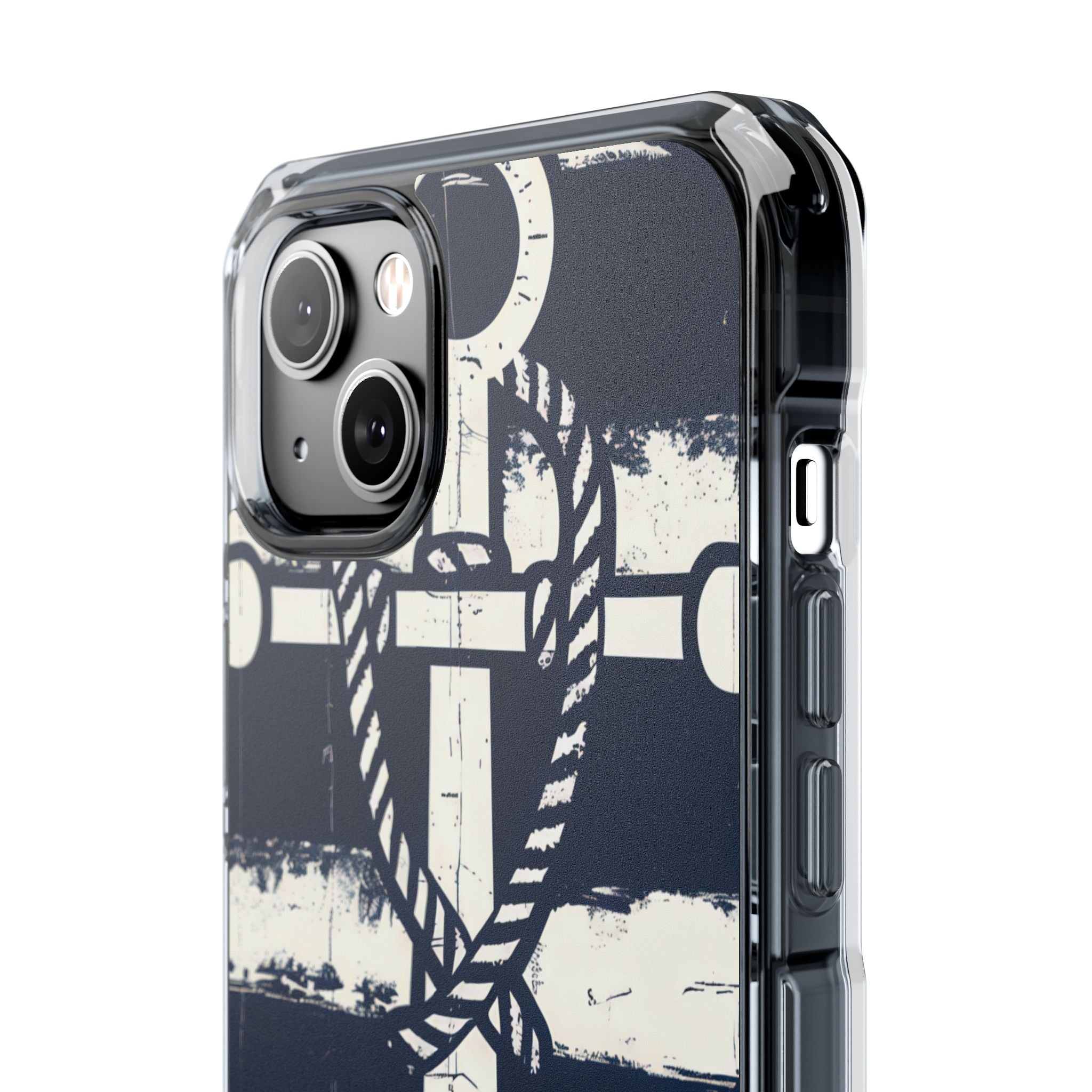 Navy Anchor Stripes iPhone 14 - Impact Clear+