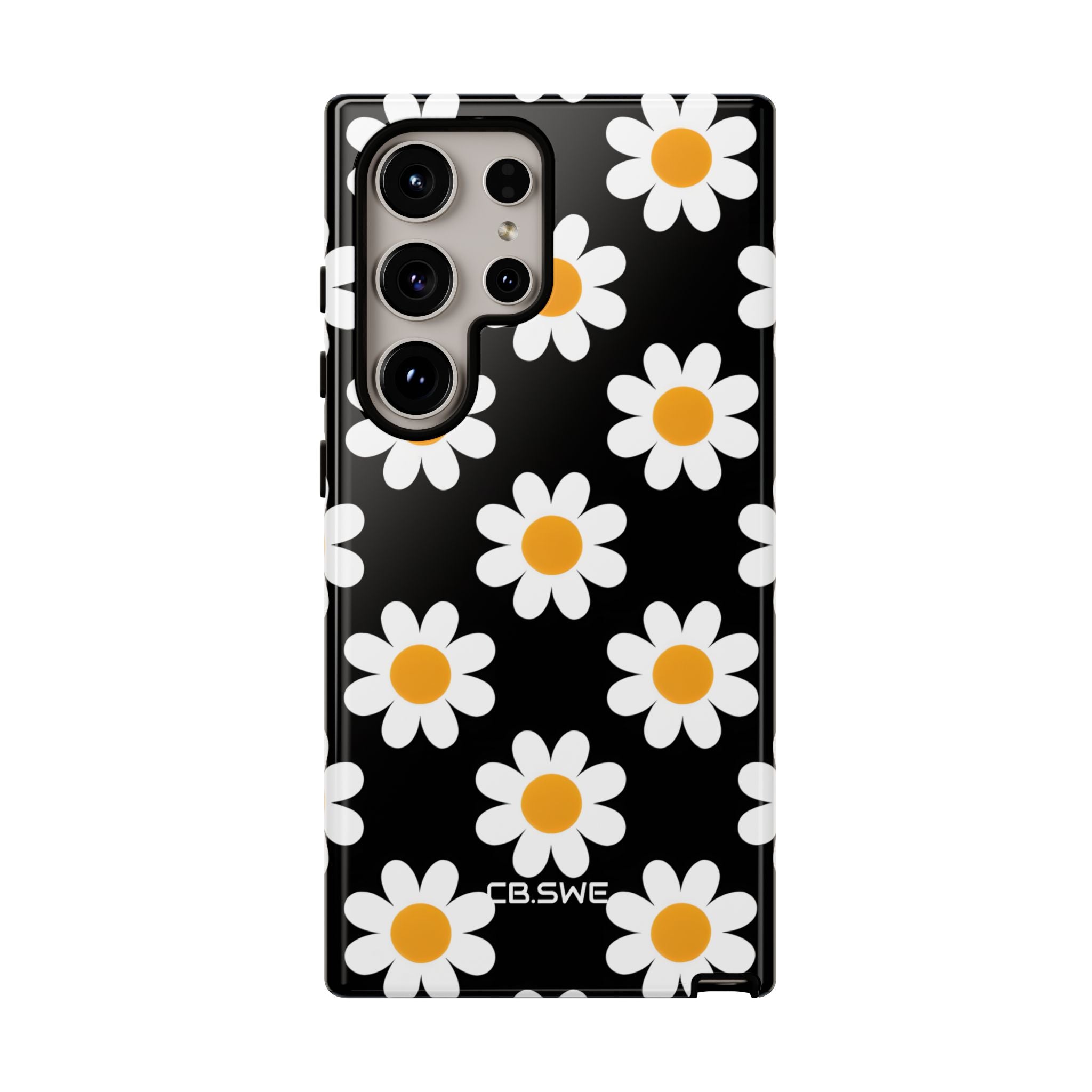 Minimalist White Daisies on Black Samsung S24 - Tough