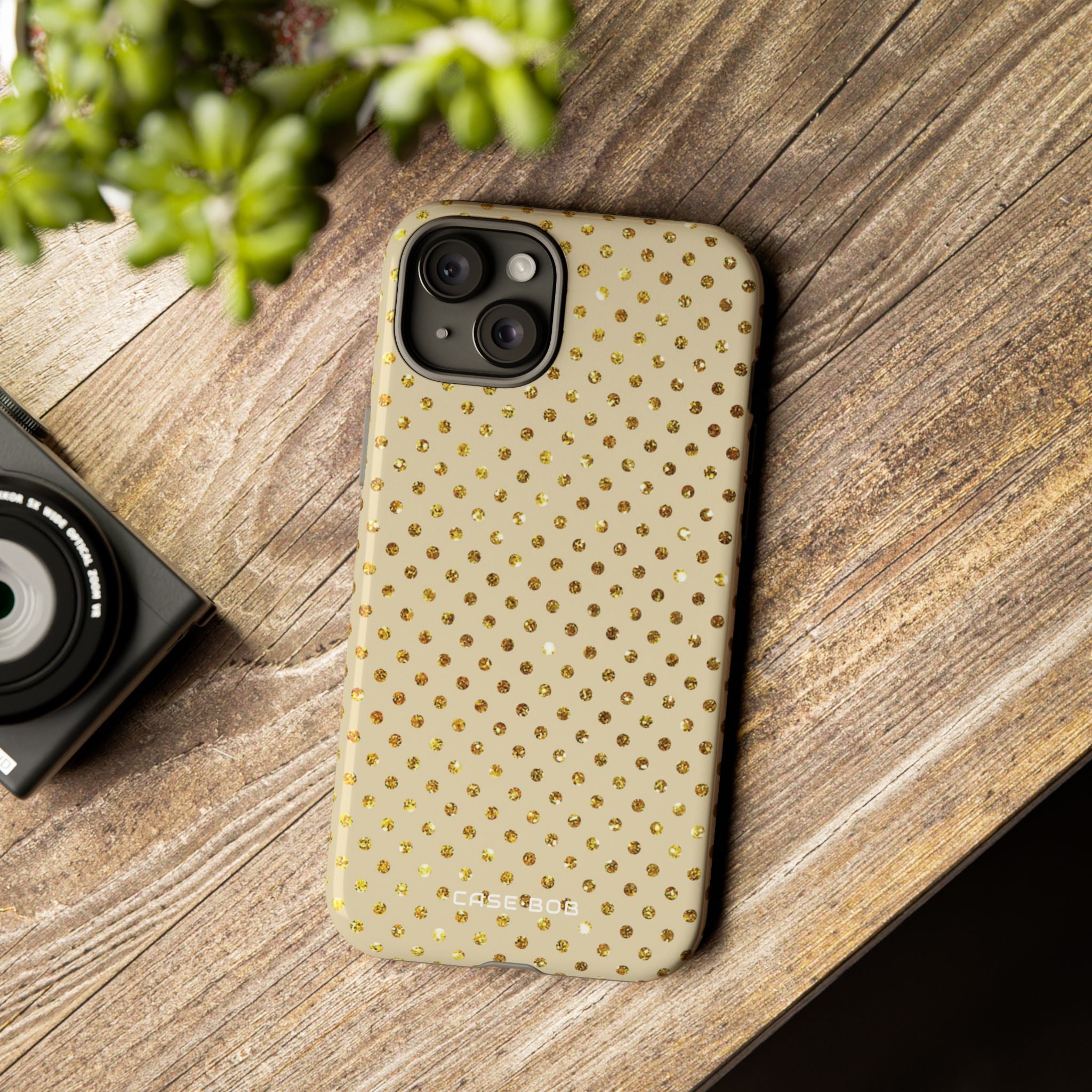 Gold Sparkle Grid iPhone 15 Plus Case - Tough