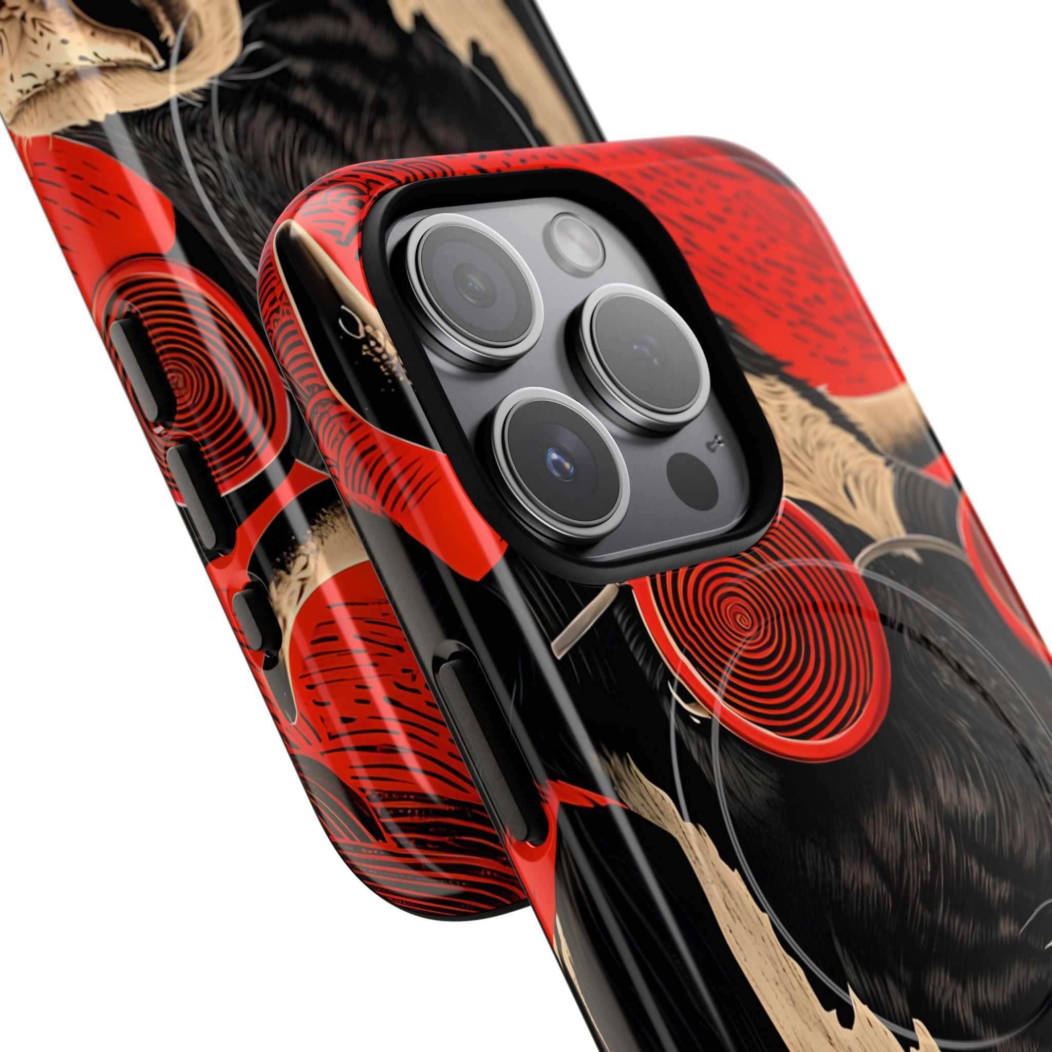 Surreal Black White Cow Red Spiral Sunglasses iPhone 15 - Tough+