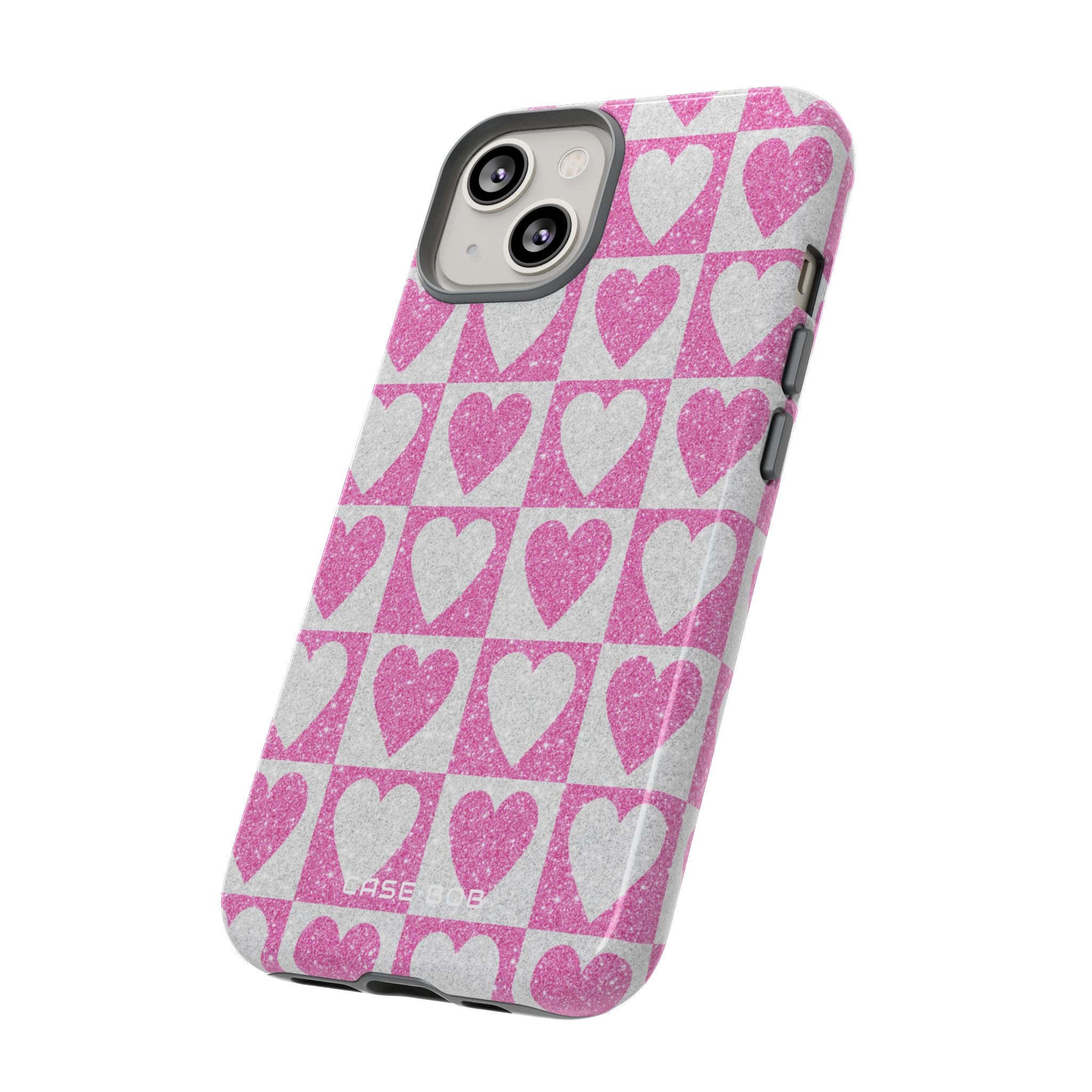 Glitter Heart Grid iPhone 14 Case - Tough