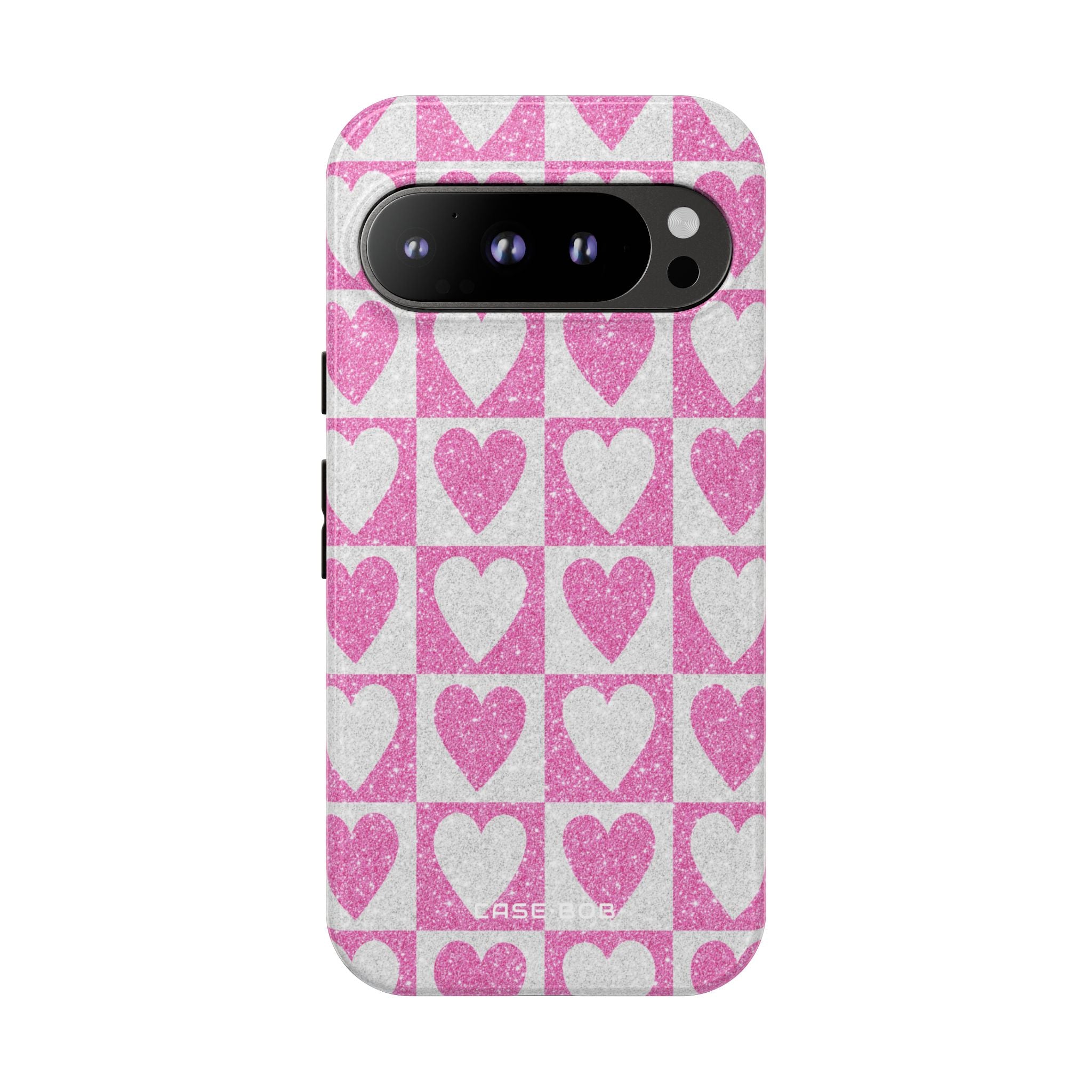 Glitter Heart Grid Google Pixel 9 Pro Case - Tough