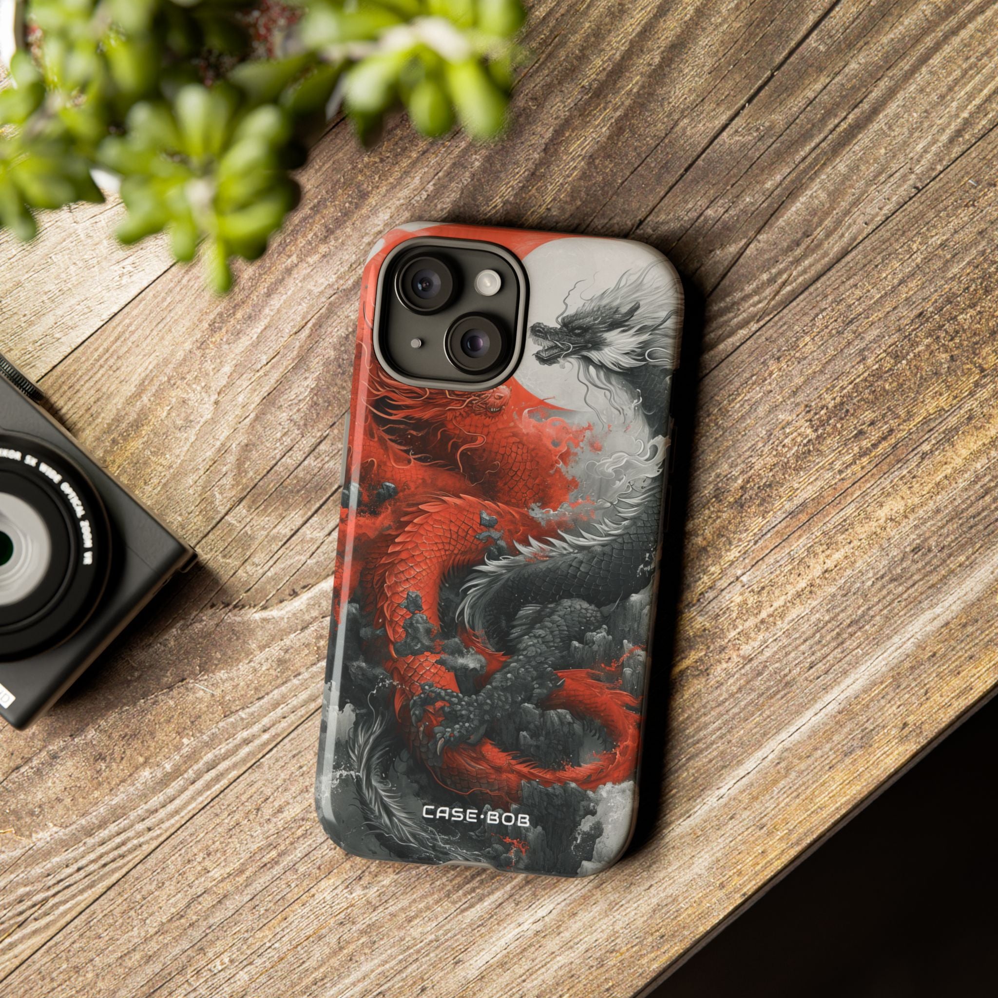 Twin Dragons Crimson iPhone 15 Case - Tough
