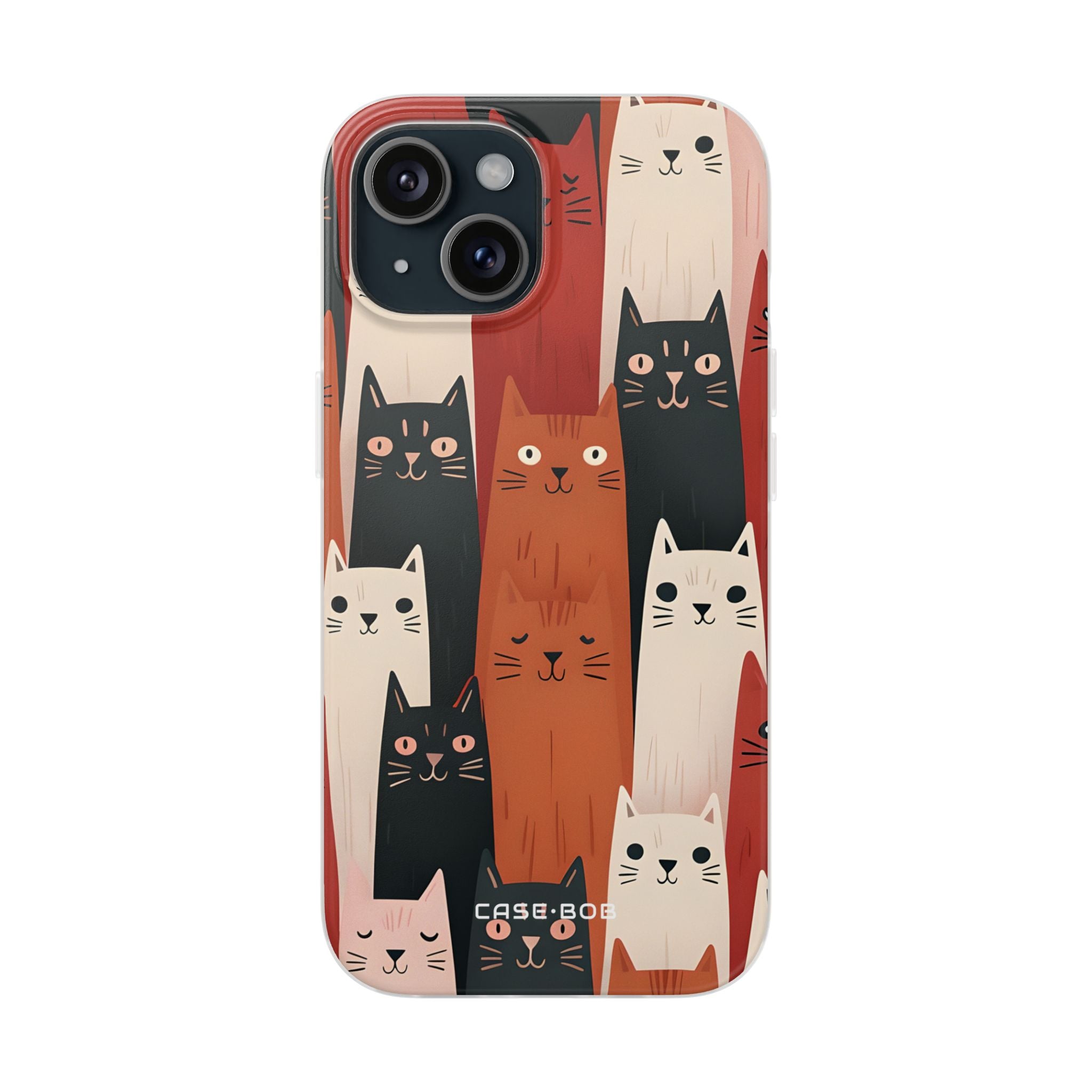 Elongated Cats Black iPhone 15 Case - Soft