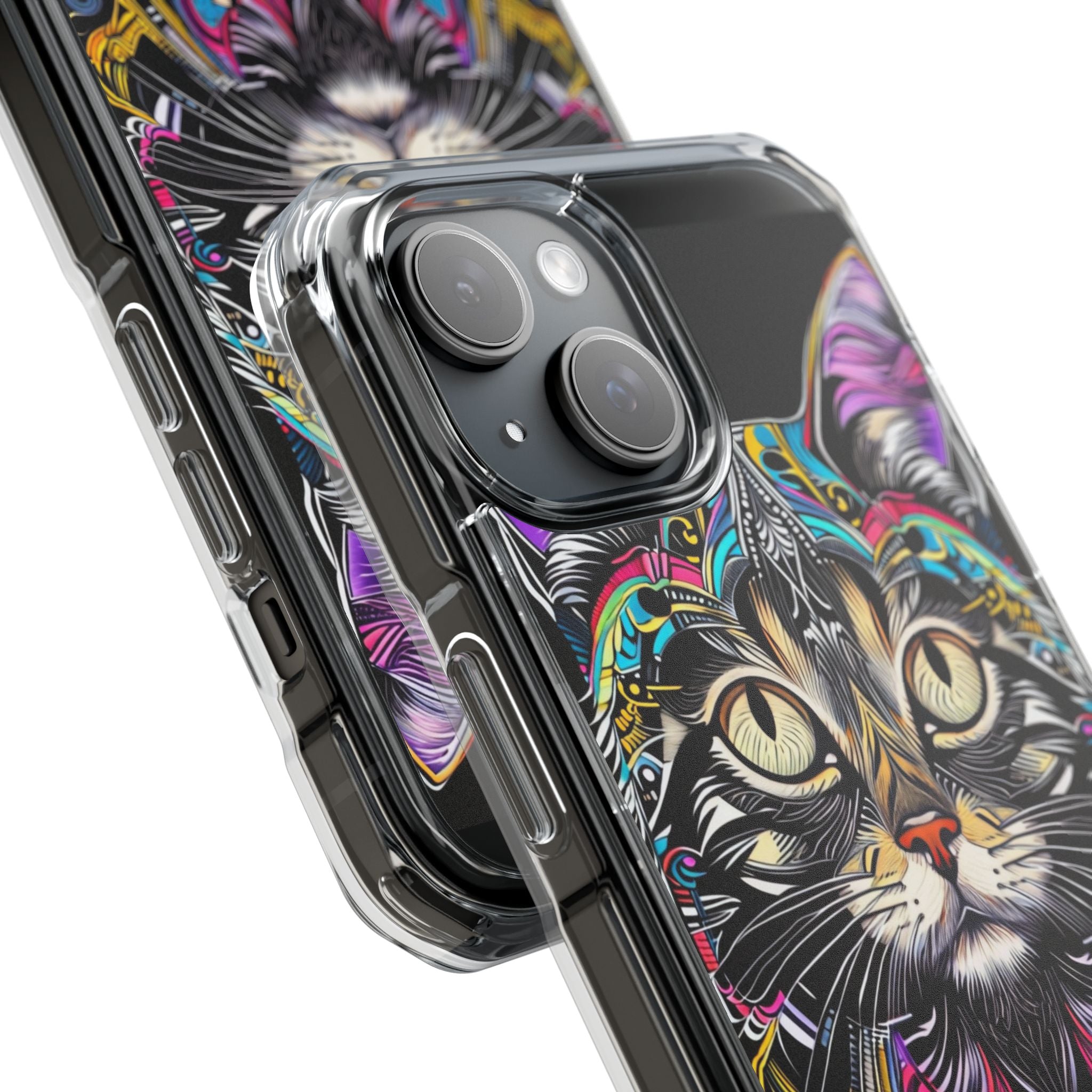 Stunning Multi-Color Scratchboard Art Intricate Tabby Cat iPhone 15 - Impact Clear+