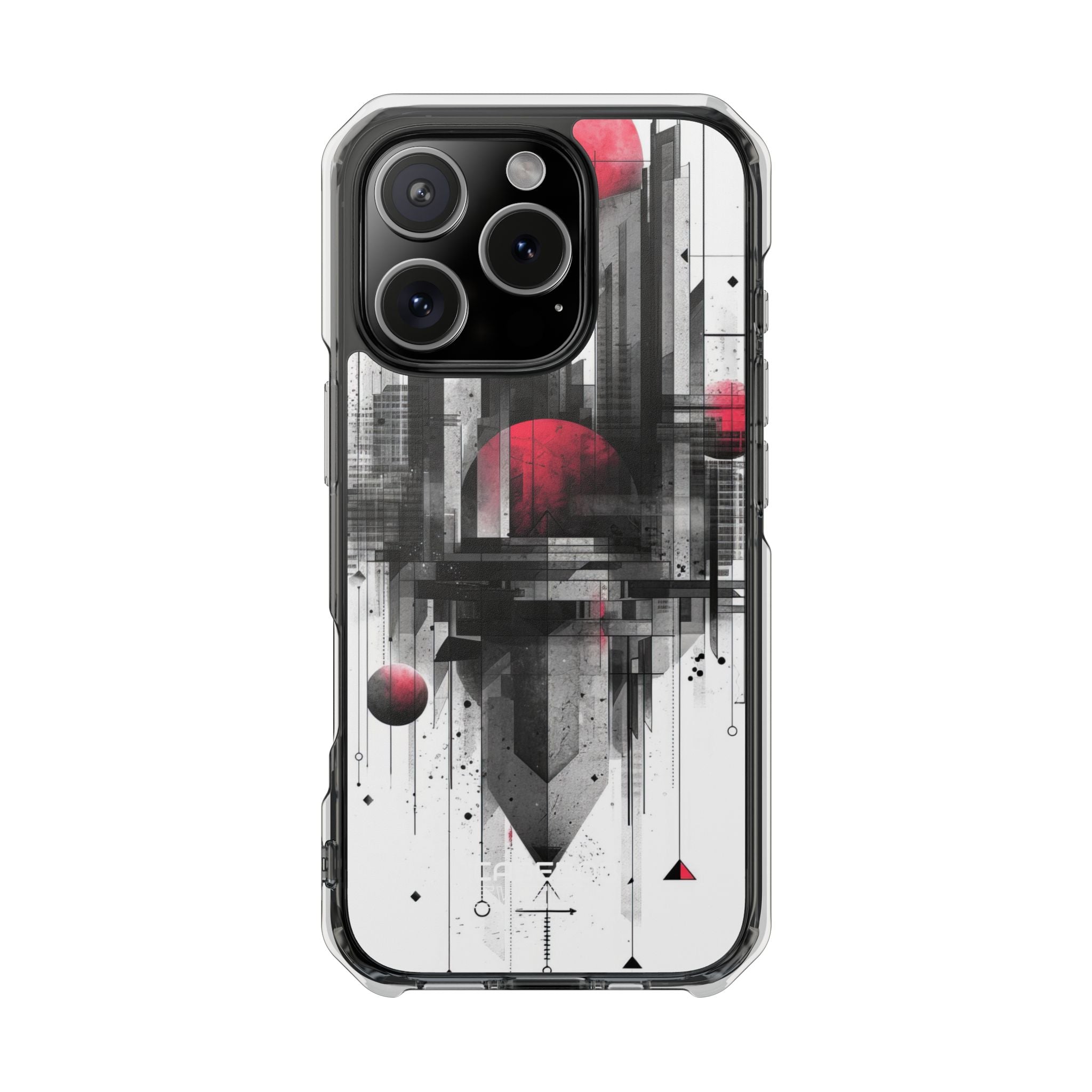 Crimson Gridlines Cityscape iPhone 16 - Impact Clear+