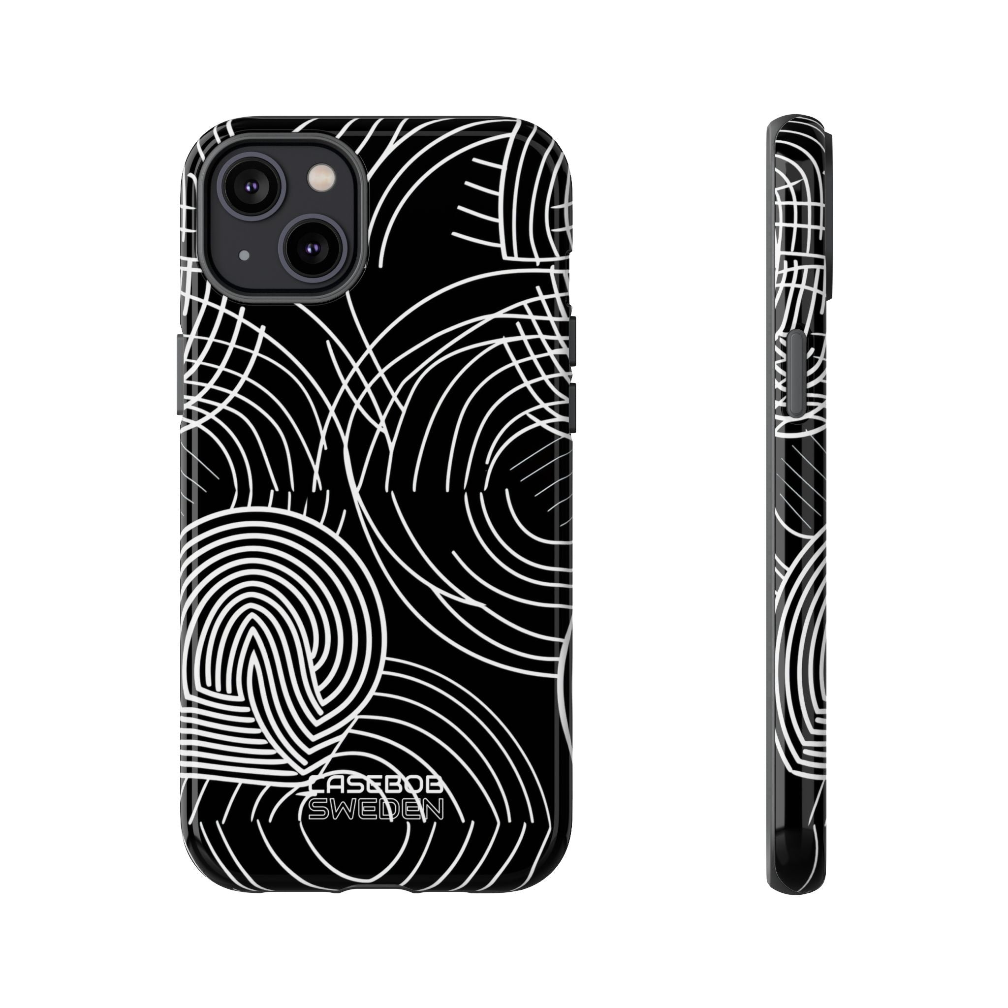 Monochrome Spiral Curves iPhone 14 - Tough