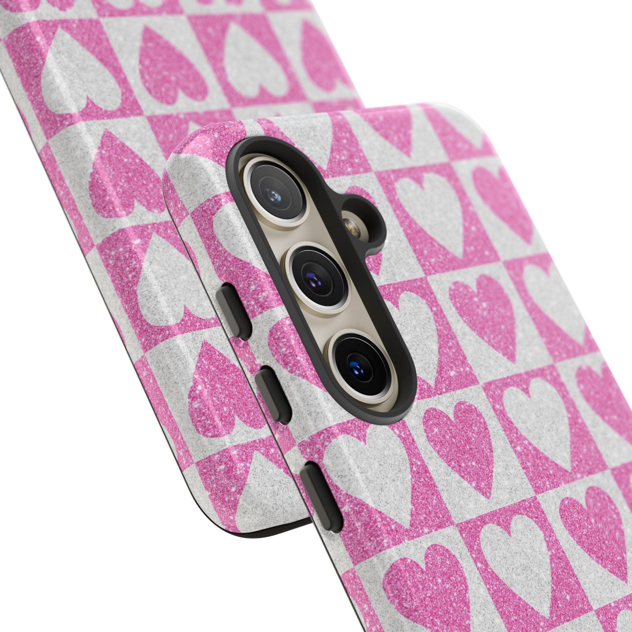 Glitter Heart Grid Samsung S24 Case - Tough