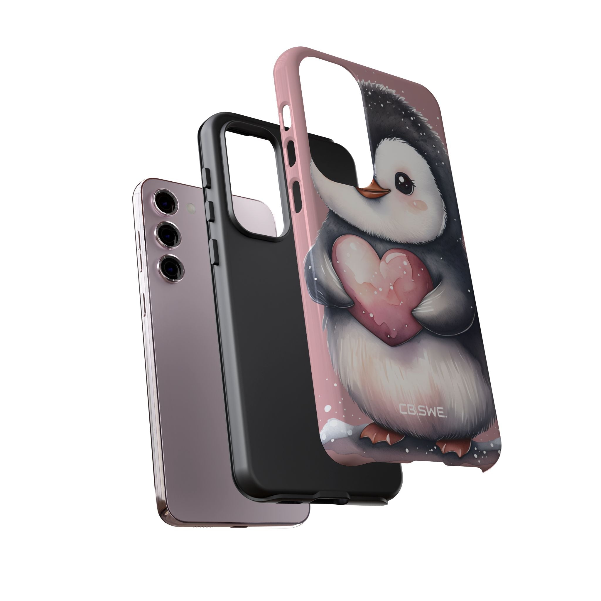 Charming Penguin Holding Heart Watercolor Illustration Samsung S23 - Tough