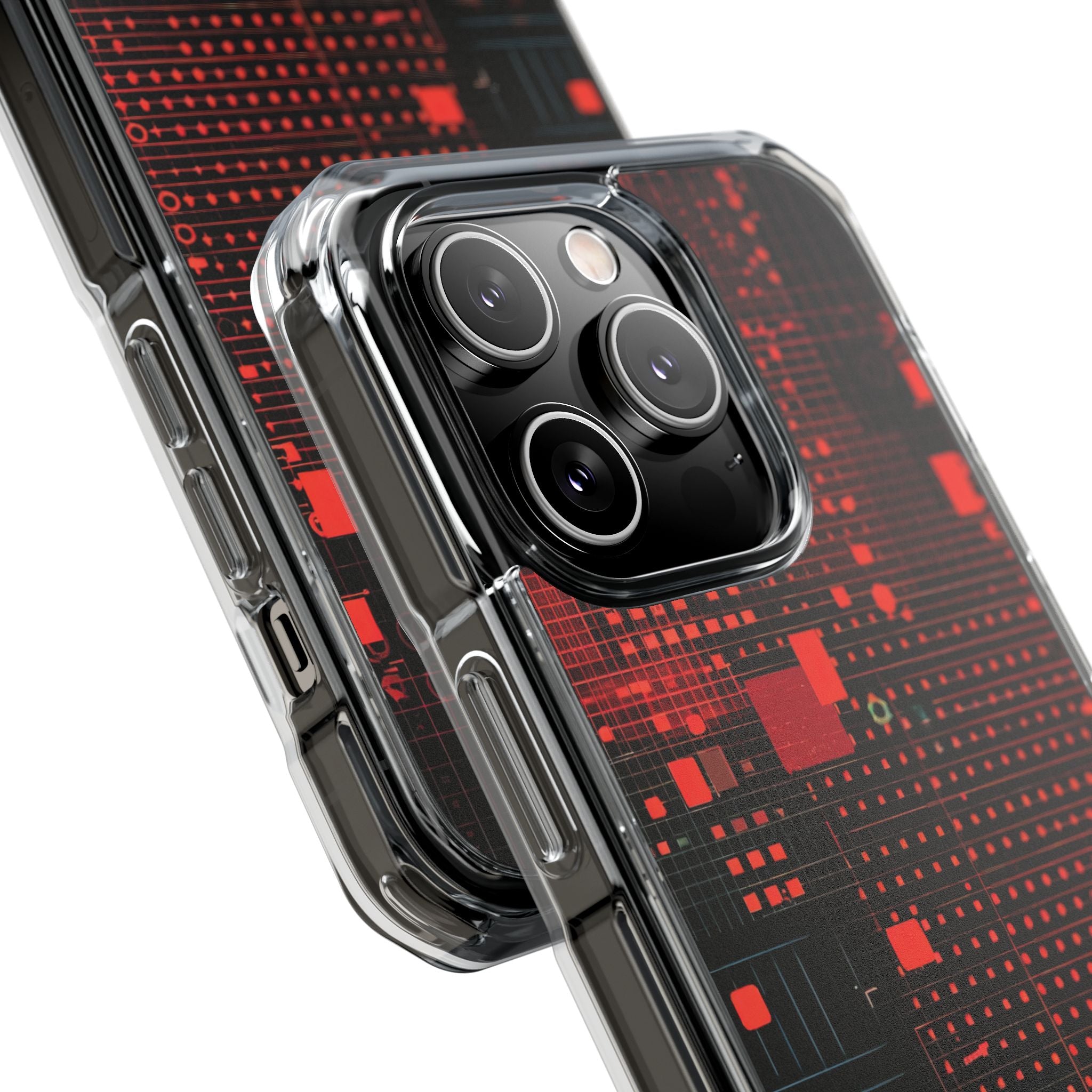 Crimson Circuit Grid iPhone 14 - Impact Clear+
