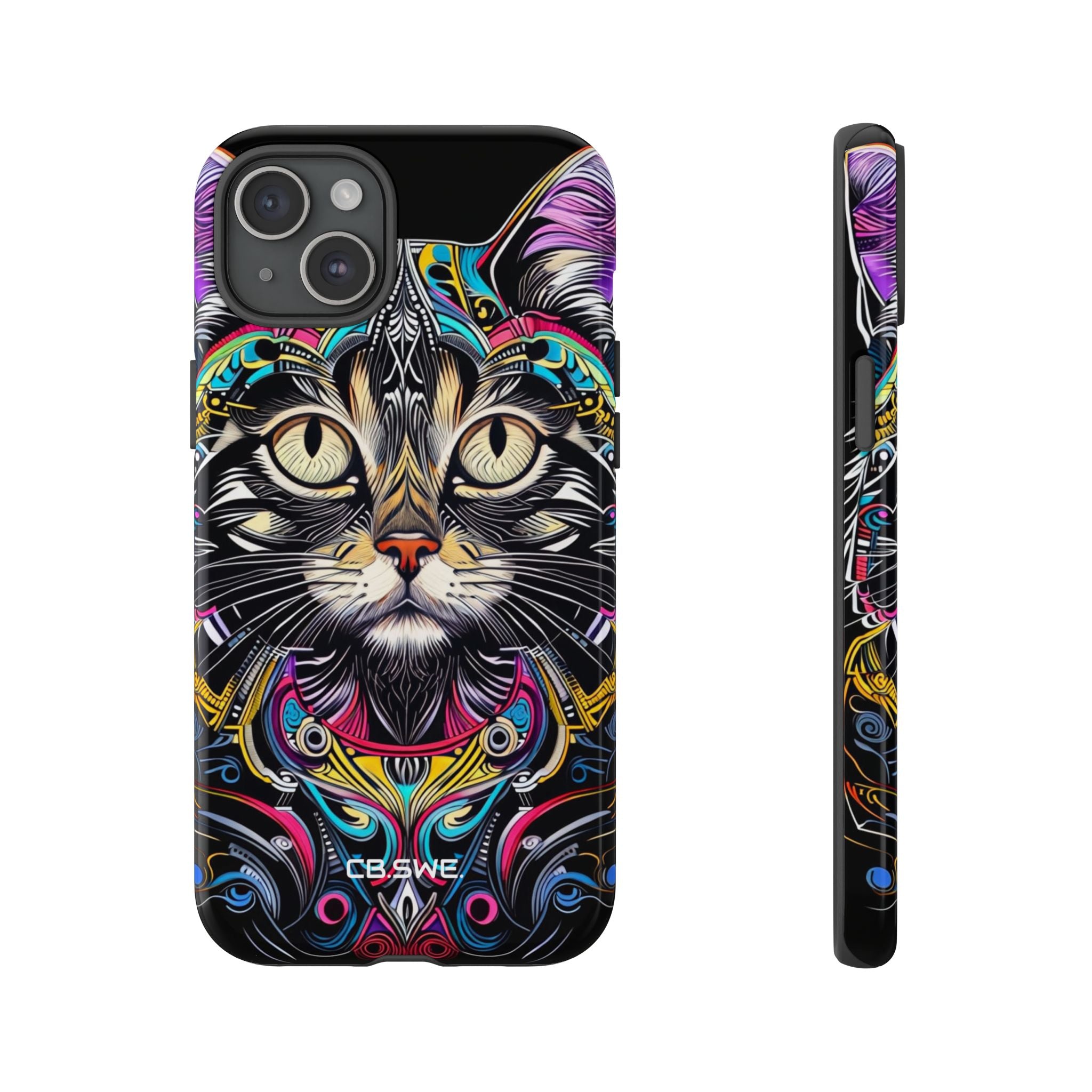 Stunning Multi-Color Scratchboard Art Intricate Tabby Cat iPhone 15 - Tough