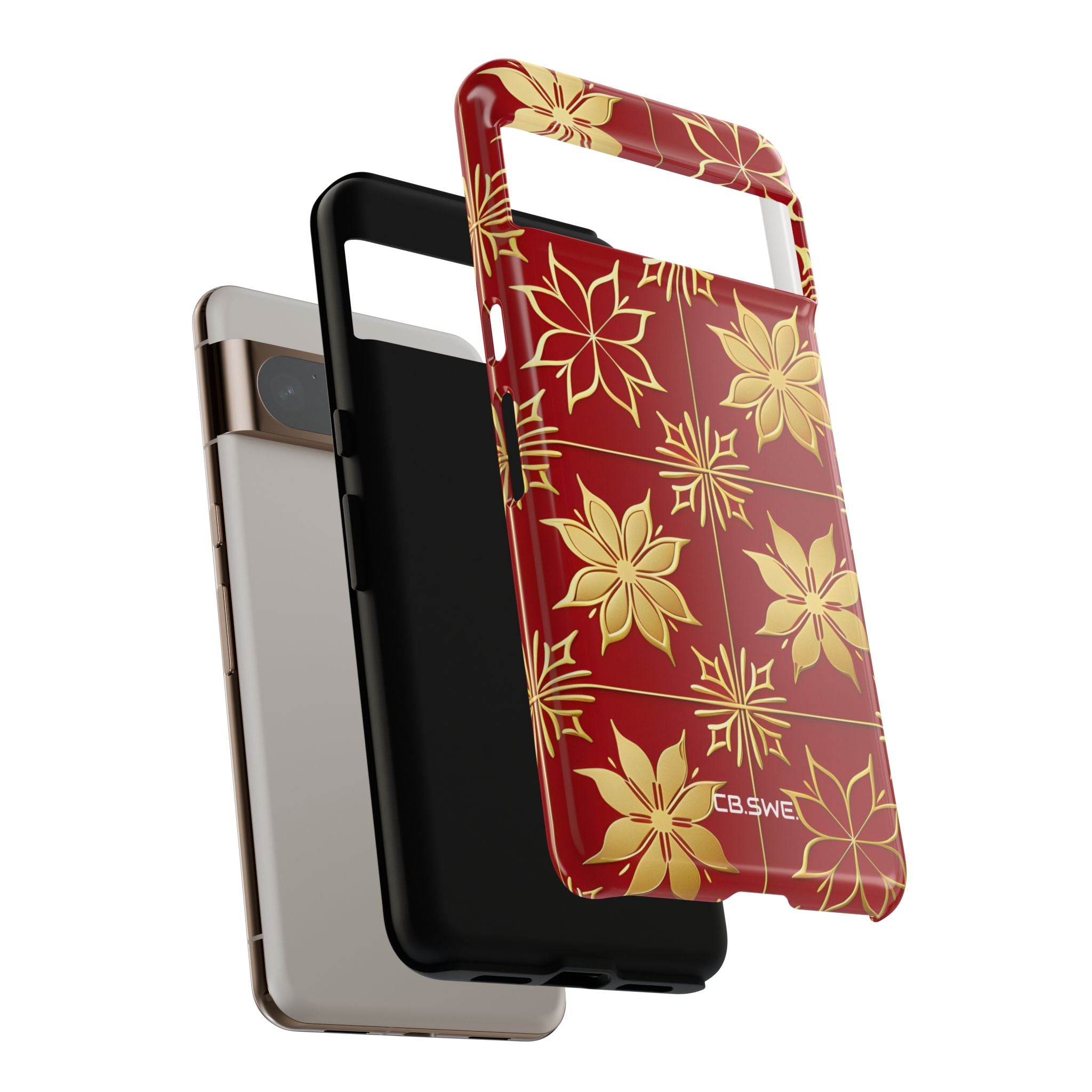 Elegant Gold Floral Seamless Rich Red Google Pixel 8 - Tough