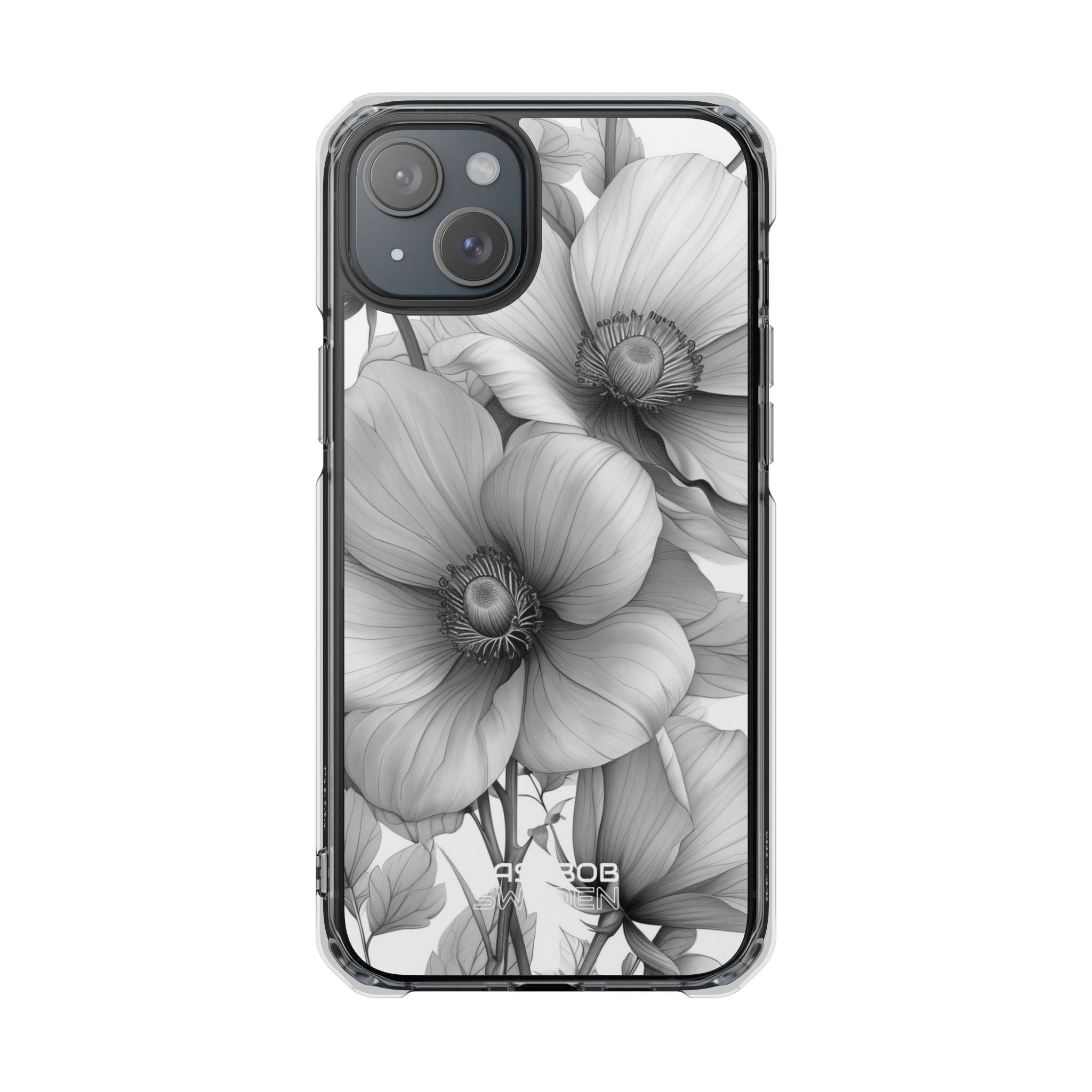 Grayscale Floral Harmony iPhone 15 - Impact Clear+
