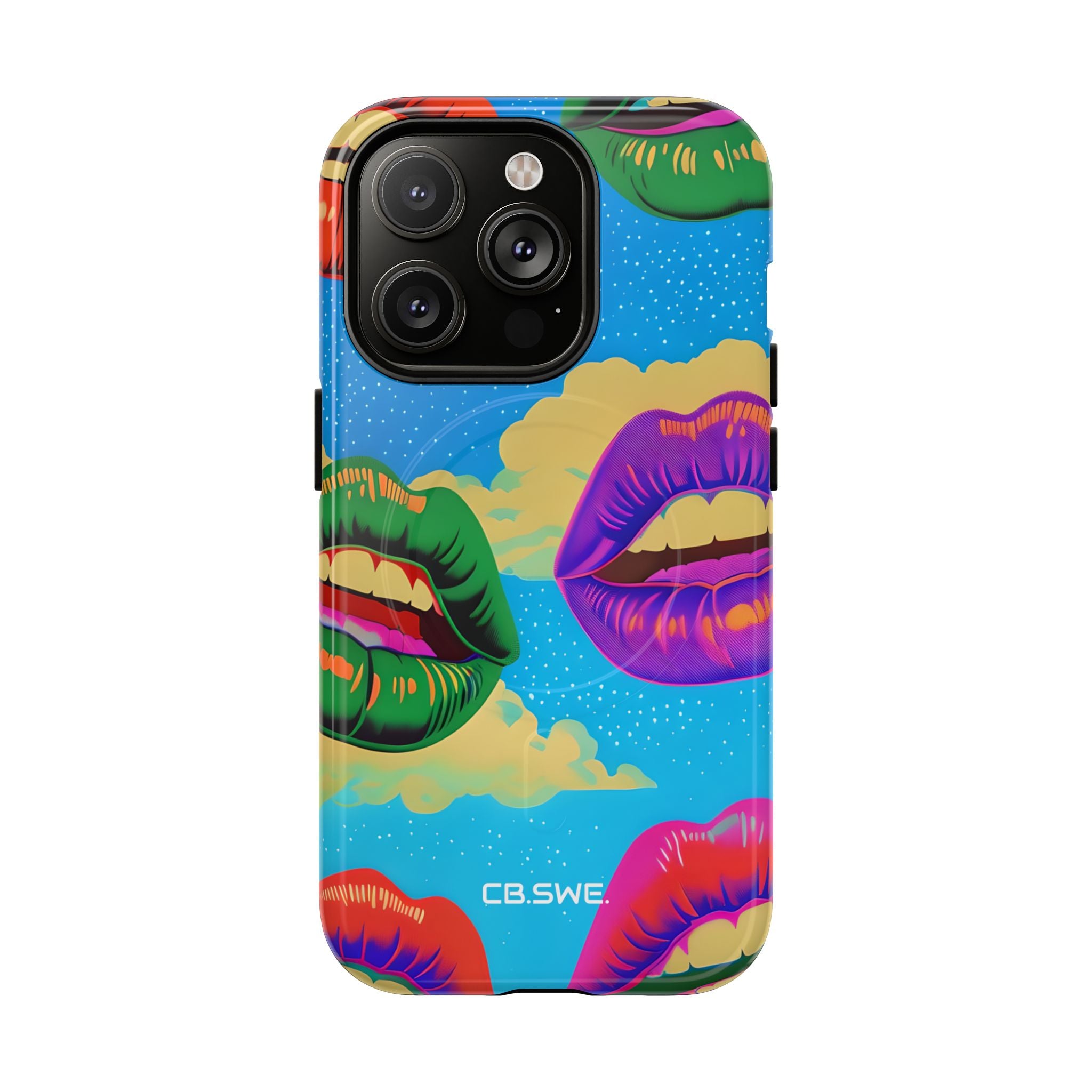 Colorful Surreal Lips Floating Bright Blue Sky iPhone 14 - Tough+